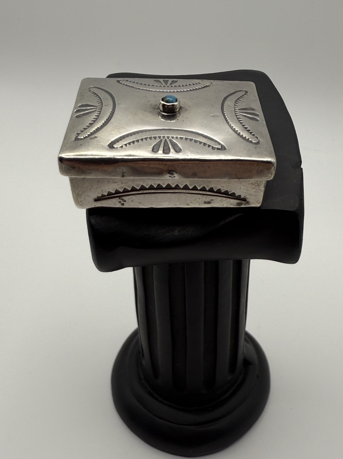 Sterling Silver Unmarked Old Pawn Navajo Pill Box Fred Harvey Era Blue Turquoise