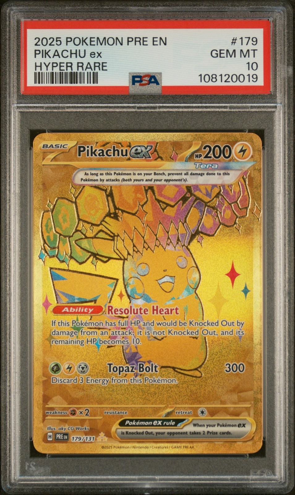 Pokemon TCG PSA 10 Pikachu ex 179/131 Sv: Prismatic Evolutions Gold Hyper Rare 
