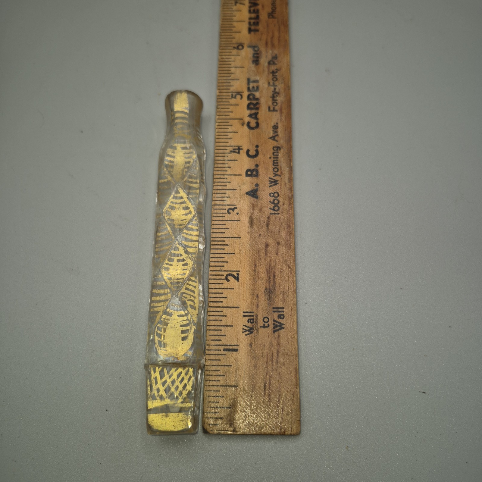 Antique Victorian Lachrymatory Tear Catcher Perfume Bottle Gold Painted Glass 5