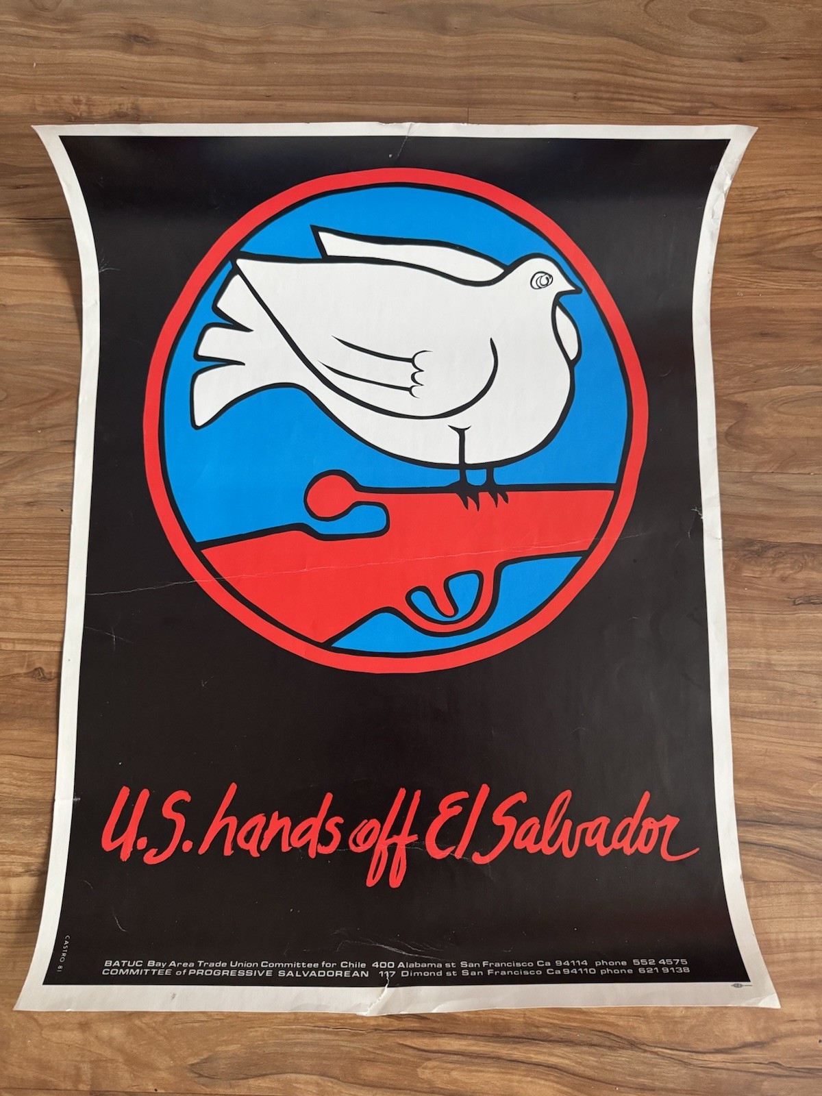 Vintage U.S. Hands off El Salvador Protest Poster Castro, René 1981