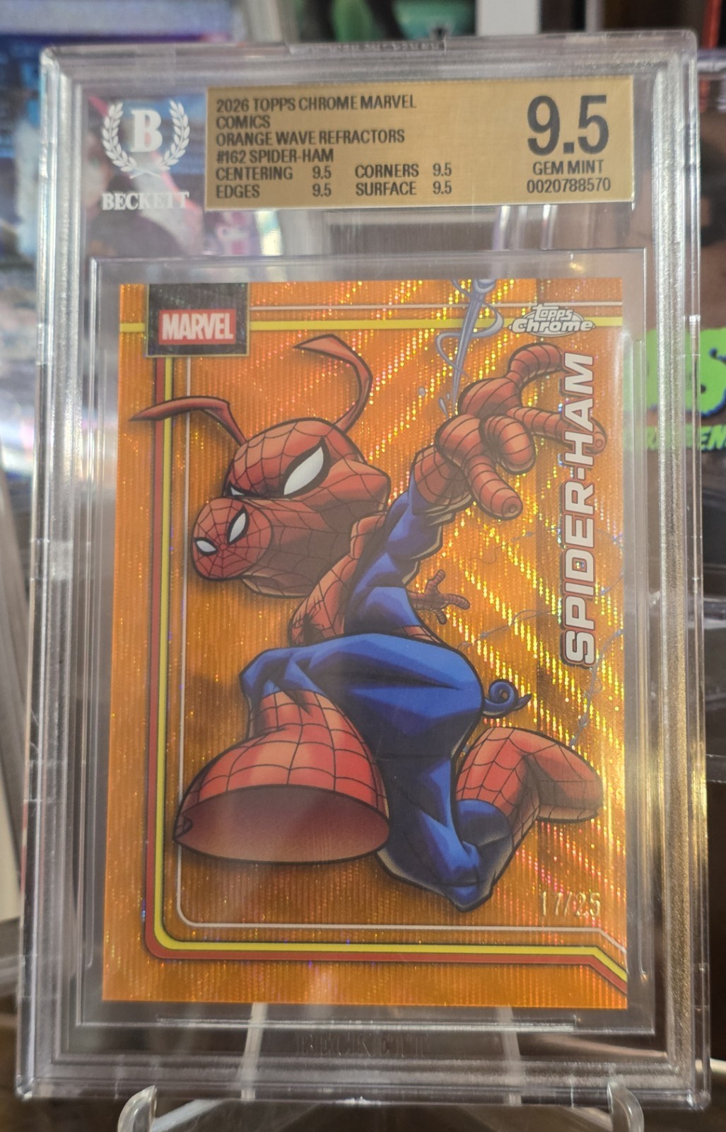 🐖🐖2026 Topps Chrome Marvel SPIDER-HAM /25 Orange Refractor ✨️ BECKETT 9.5✨️