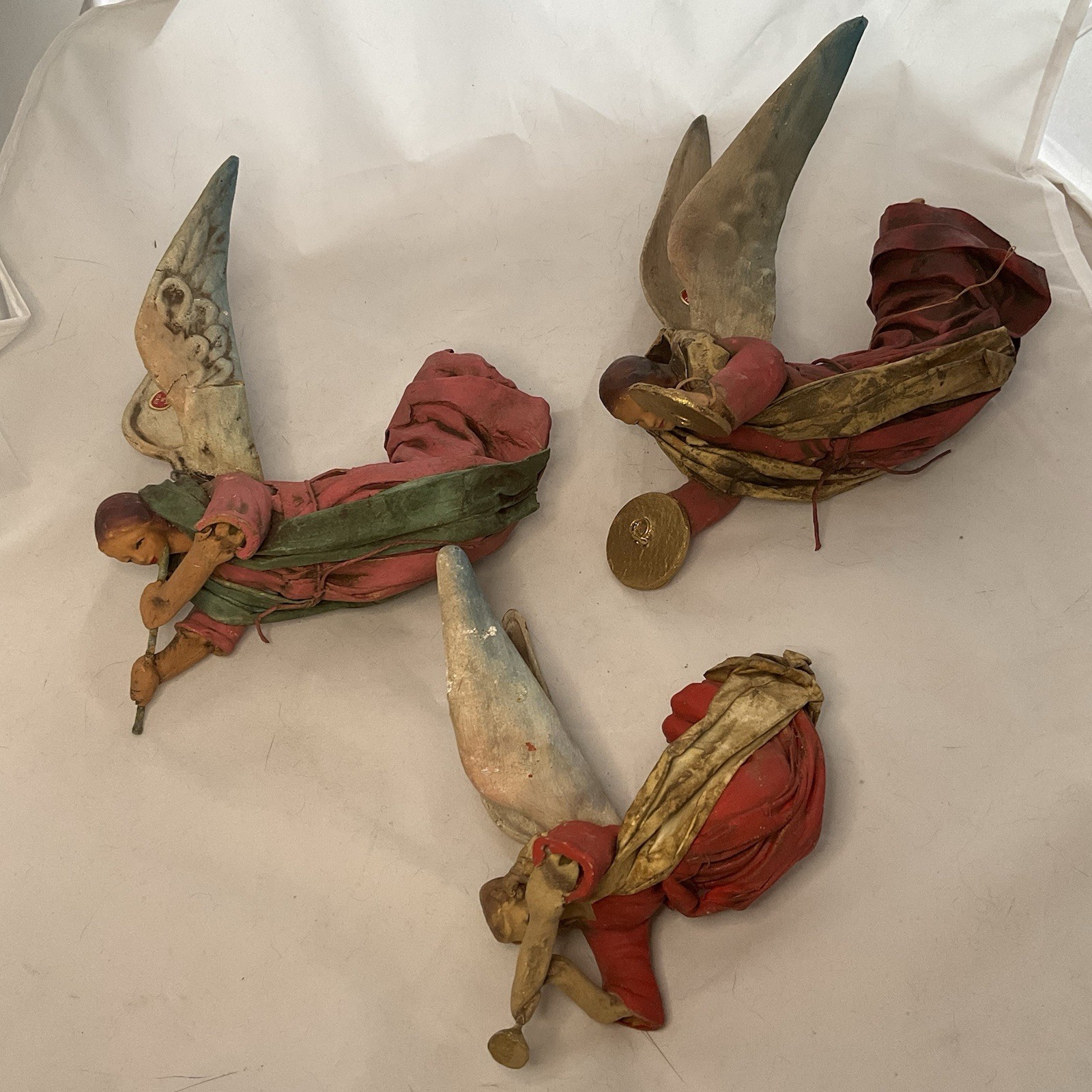 Antique Italian Cartapesta Angels with Instruments-Set of 3-Paper Mache
