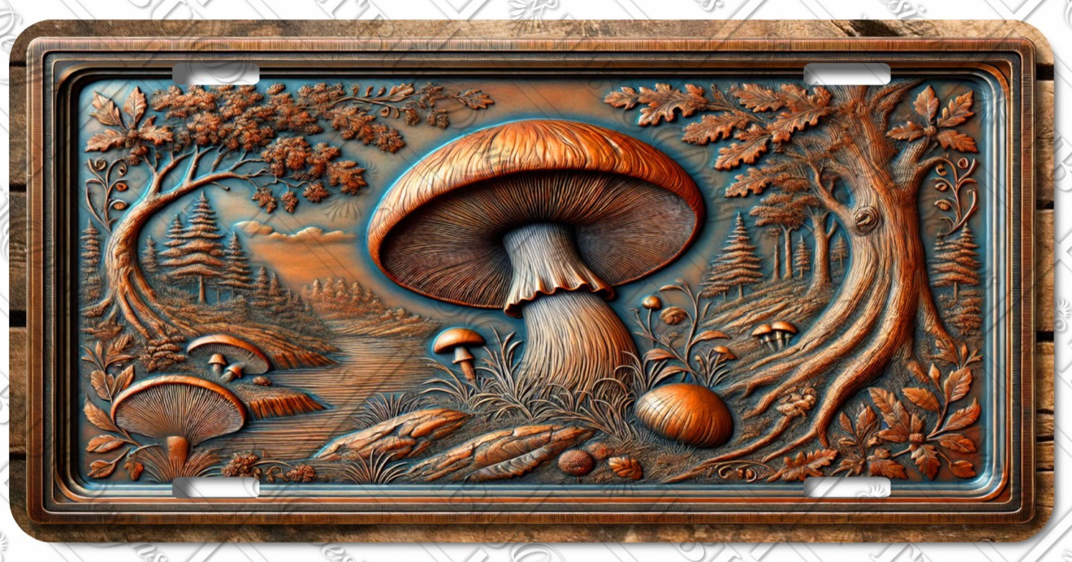 Rustic Woodland Mushroom License Plate – Forest Nature Car Tag – LP-MR001