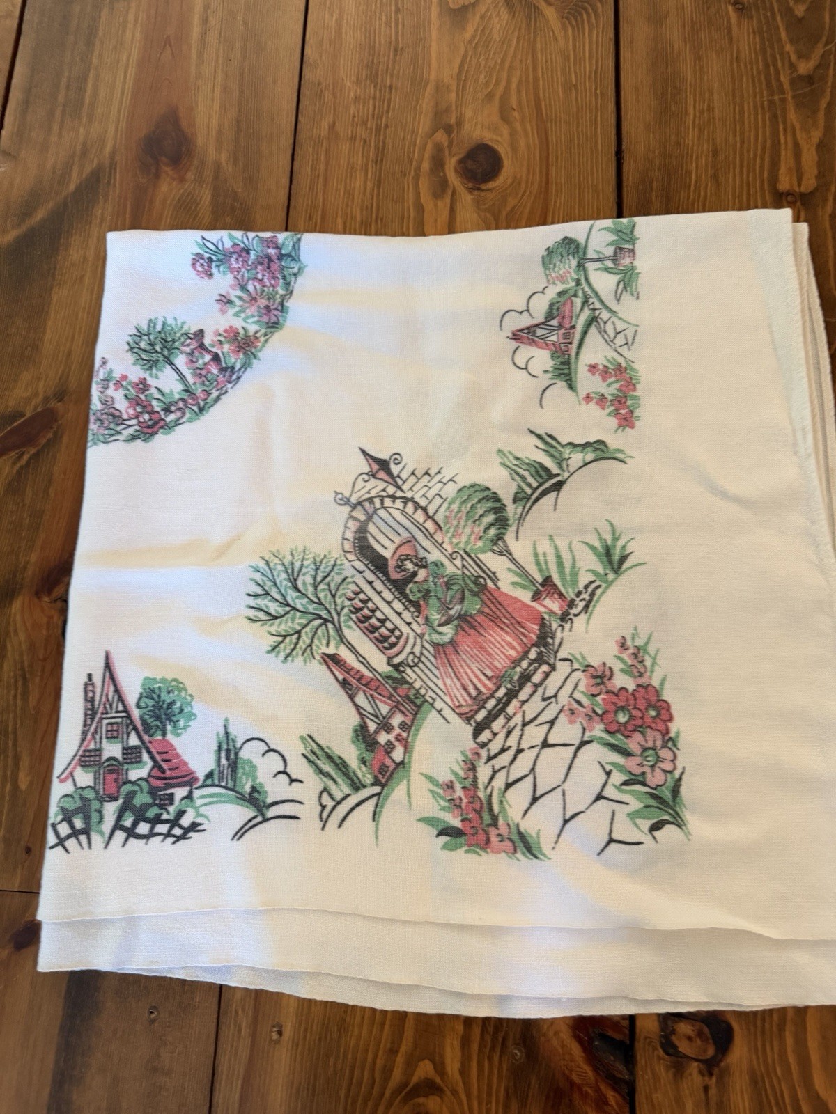 Vintage Crinoline Lady Southern belle Tablecloth Street scene Floral Chalet