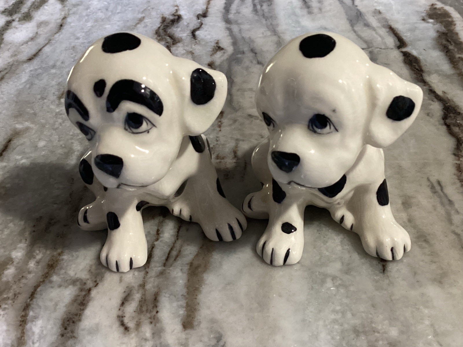 Vtg 2 Ceramic Dalmatian Pup Figurines 2” Tall Glossy Finish-VGC For Age   