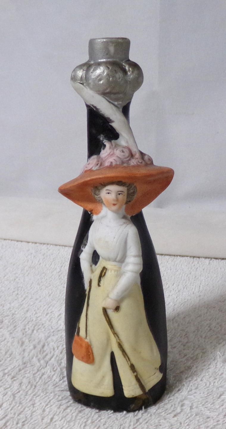Antique Victorian Bisque Woman Nipper Liquor Bottle Decanter Germany Empty