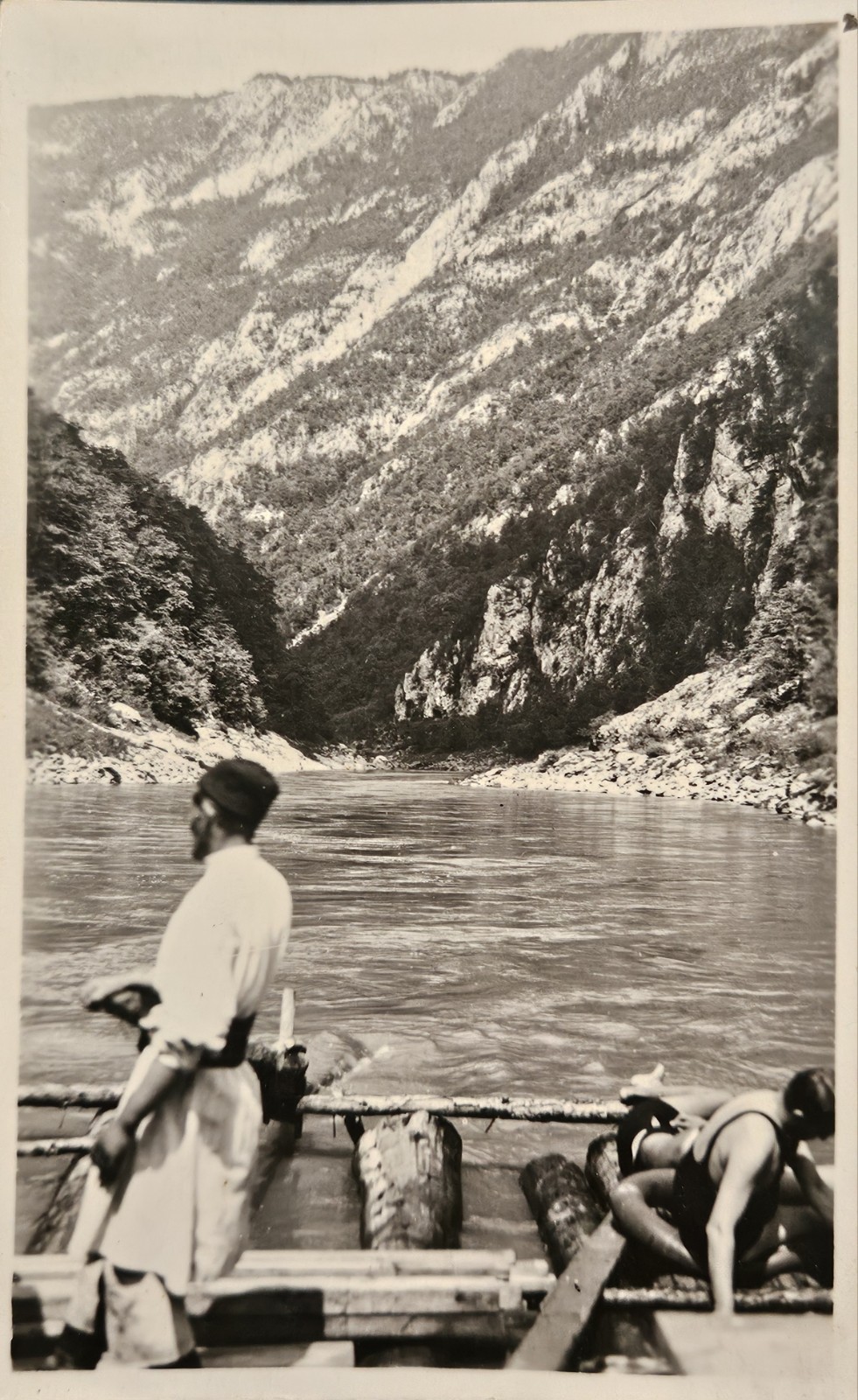 Vintage RPPC Postcard Mountain River Scene w/ Raft & People, Divided Back