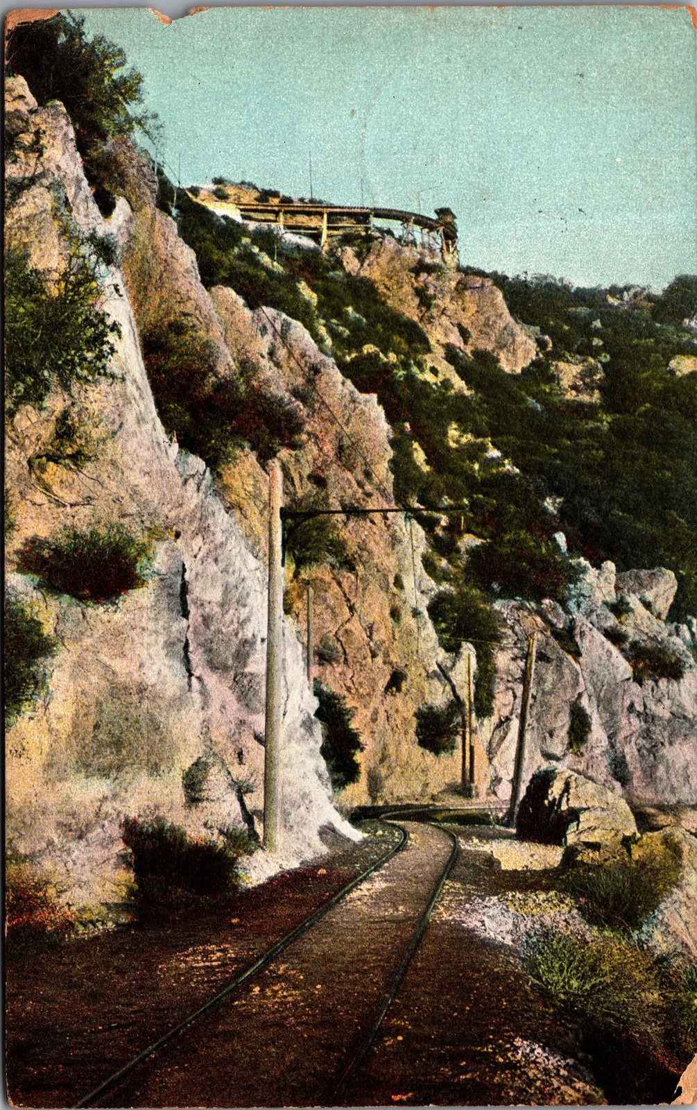 1908 Mt. Lowe Railway Circular Bridge California Postcard Rieder Incline Track
