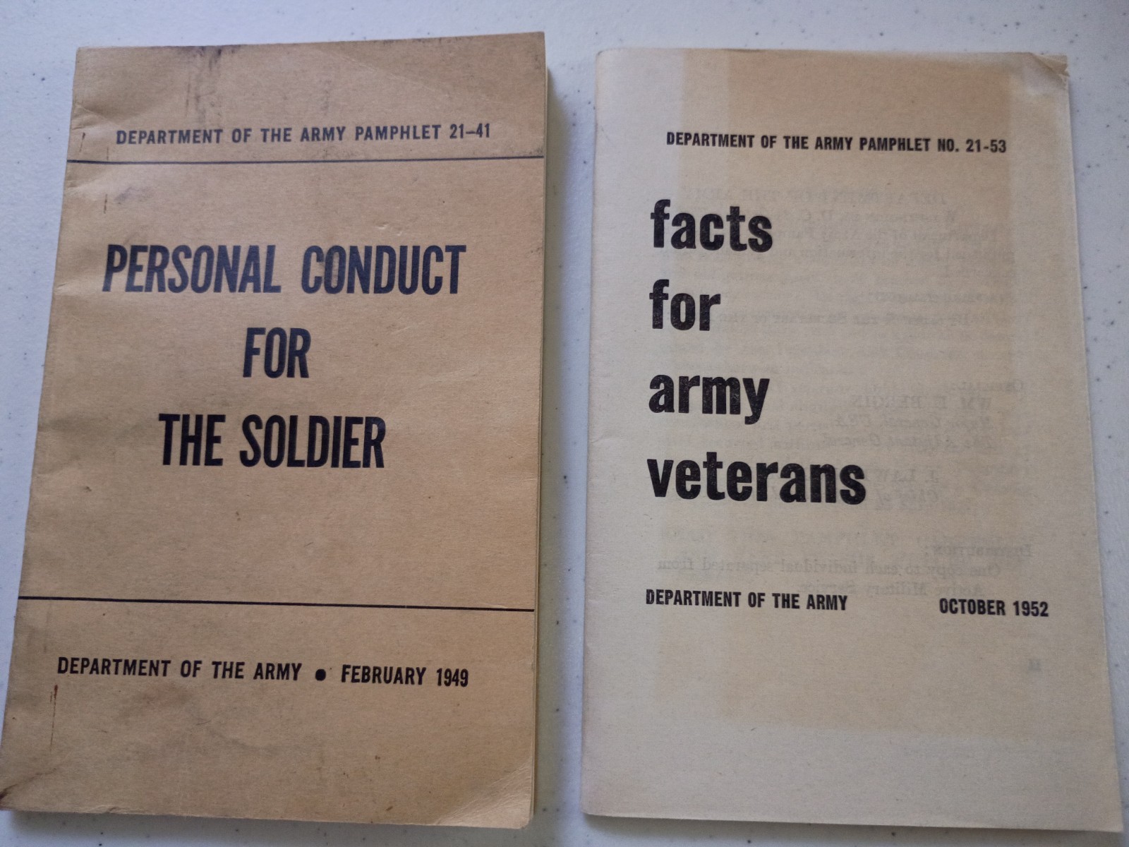 Personal Conduct For The Soldier 1949/Facts for Army Veterans 1952 Pamphlets