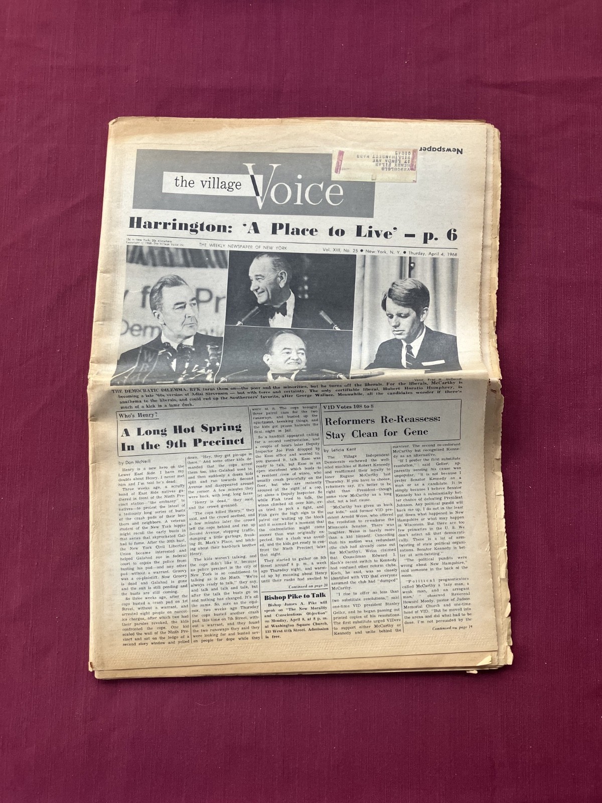 Village Voice Newspaper April 4th 1968 Fillmore East Janis Joplin The Who Warhol