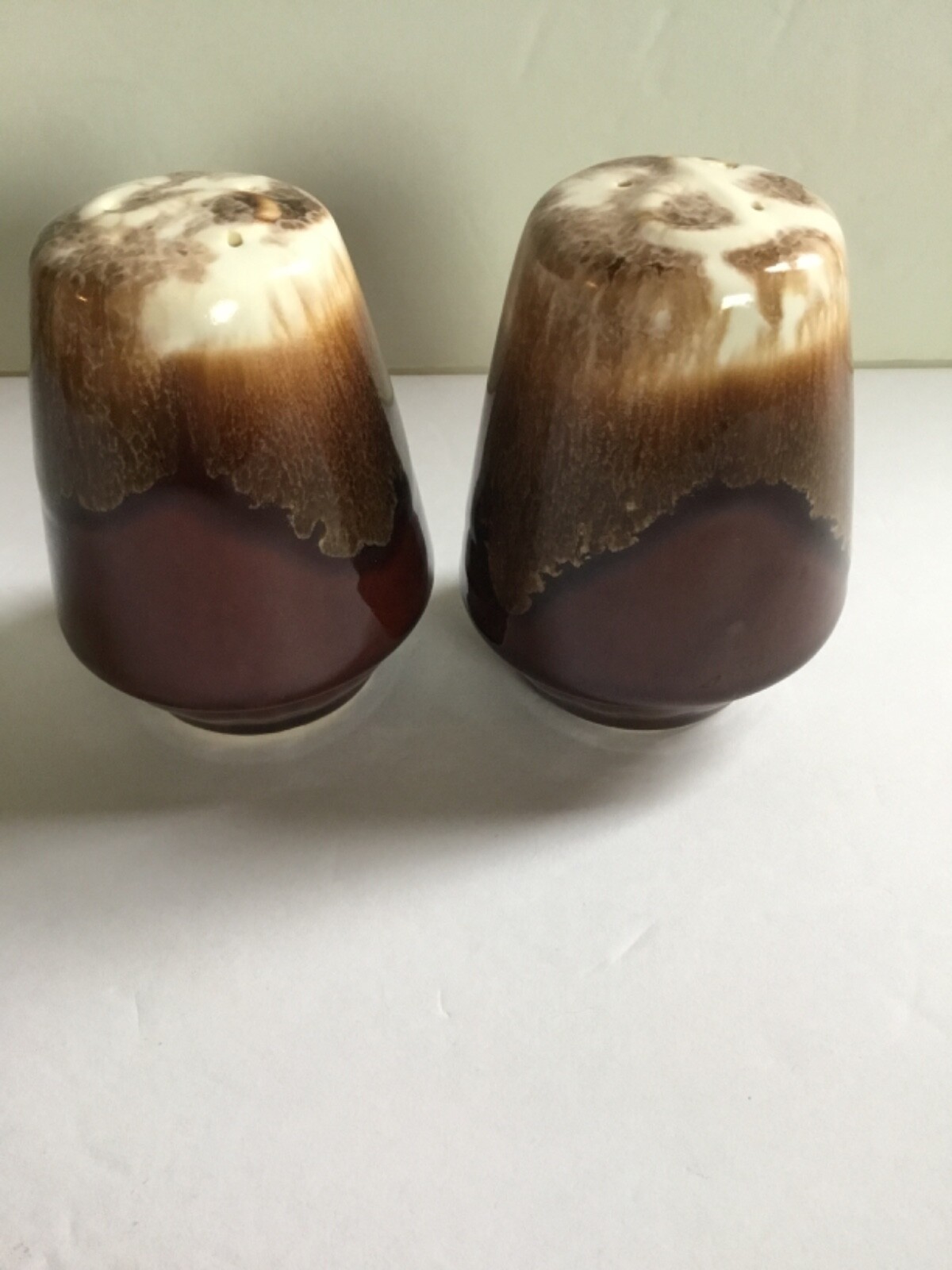 Vintage Salt And Pepper Shakers Brown Drip Glaze Shakers MCM Pottery RETRO