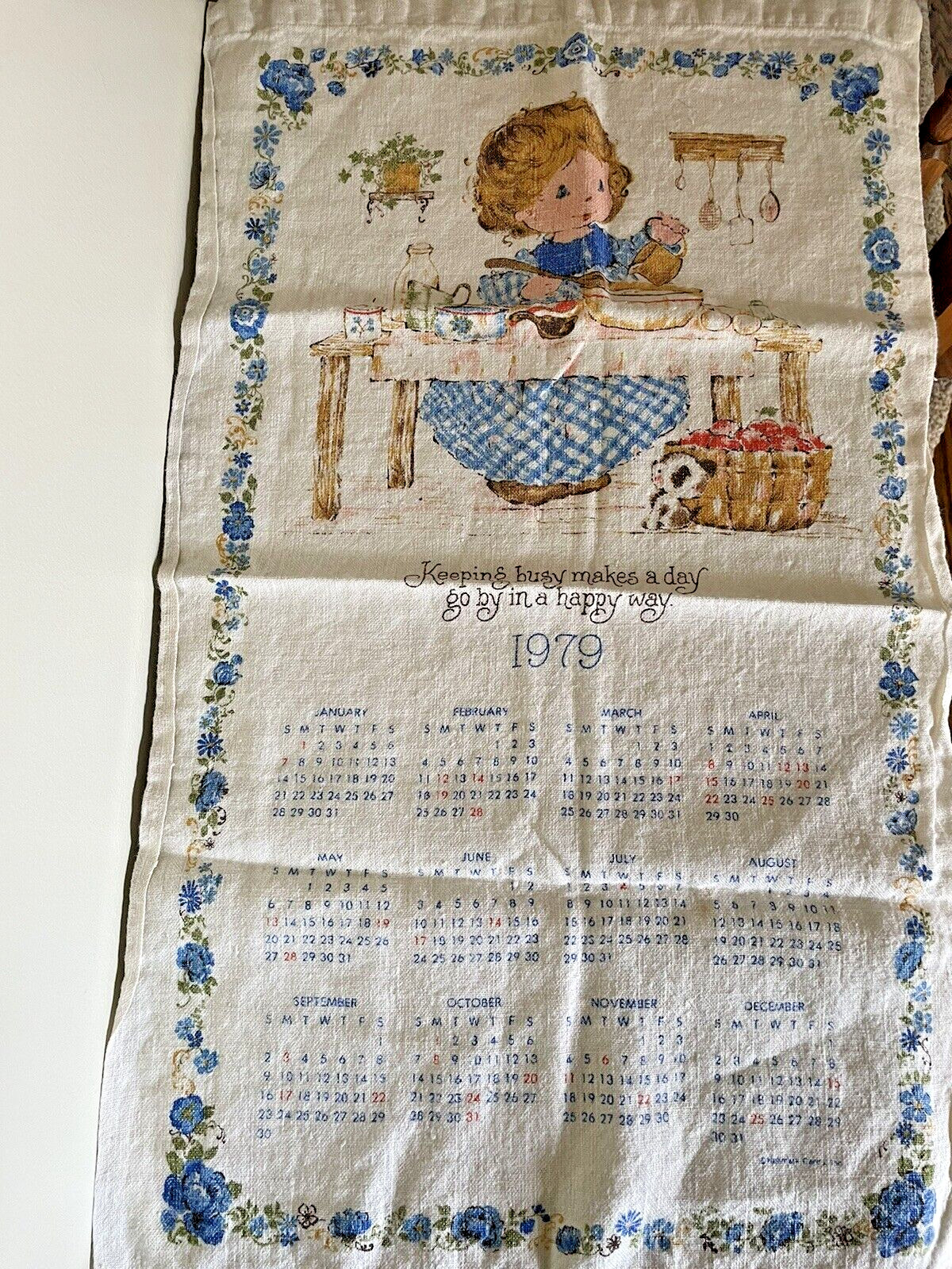 Vintage 1979 Linen Calendar Child Cooking Towel by Hallmark - 25\