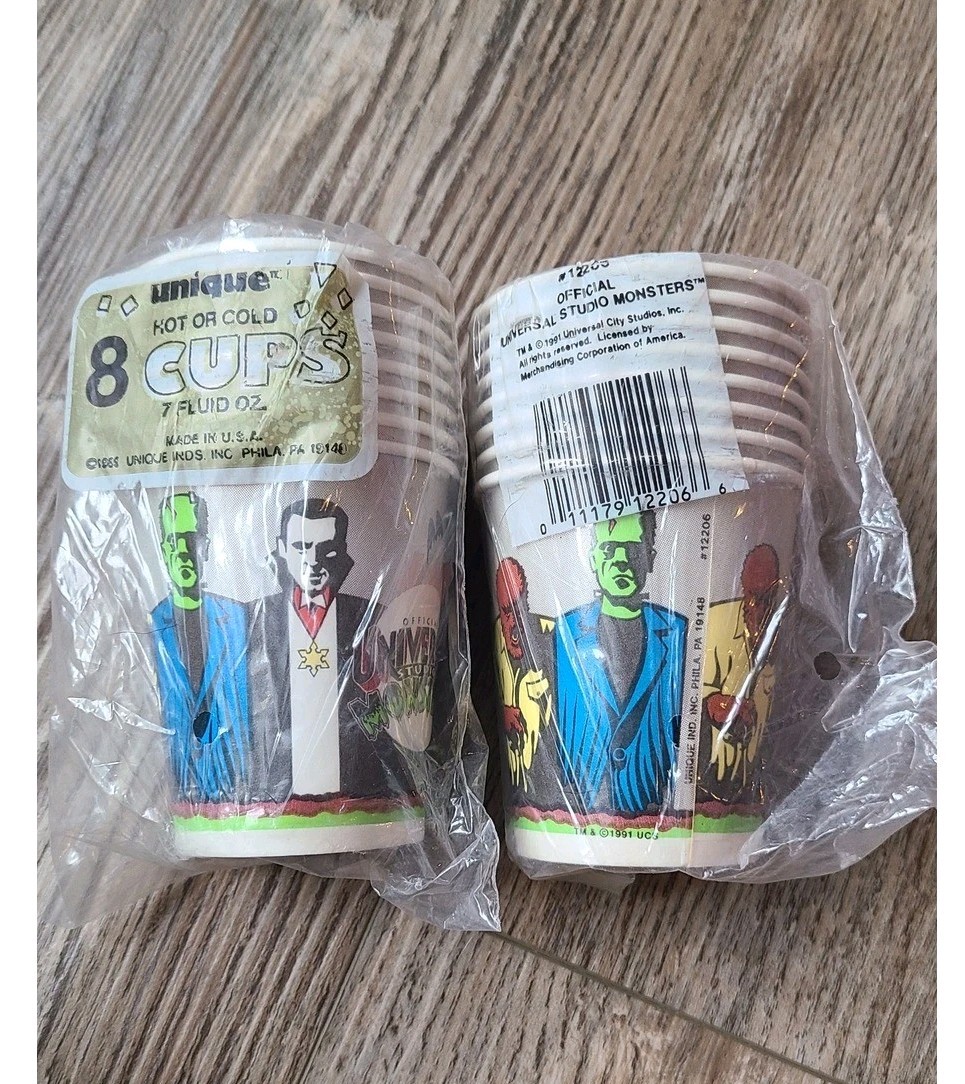 Vintage 1991 Universal Monsters Party Cups Unique 16ct Dracula Frankenstein