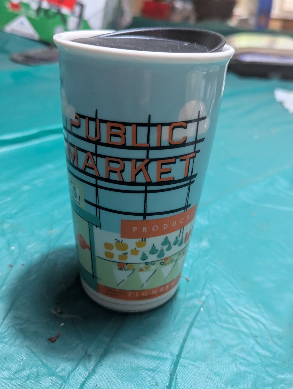 Starbucks First Store 2016 Pike Place Ceramic Travel Mug Tumbler Coffee Tea 12oz
