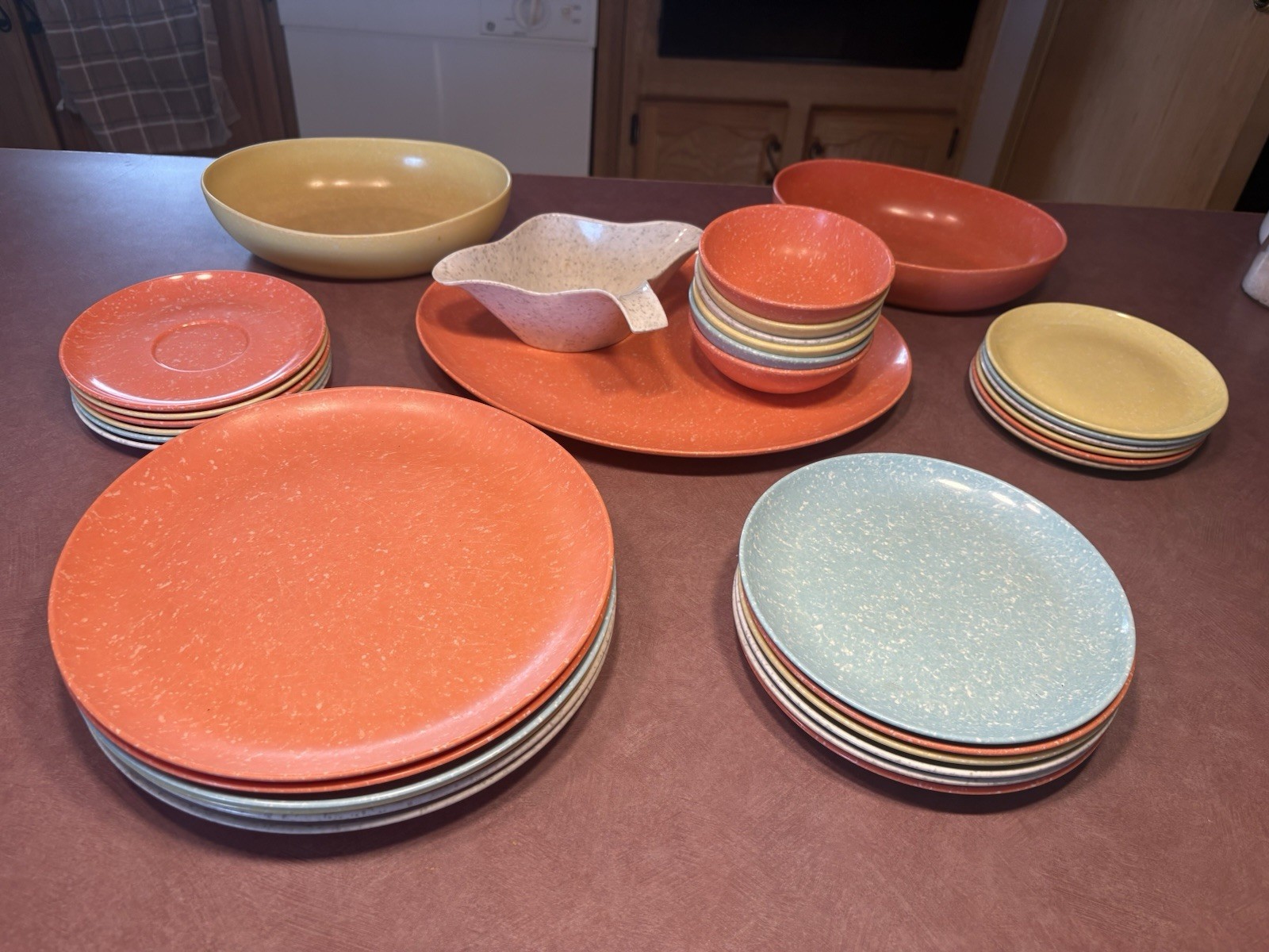 Vtg Joan Luntz Gaiety Melmac Melamine Lot of 34 Speckled Multicolor Dishes