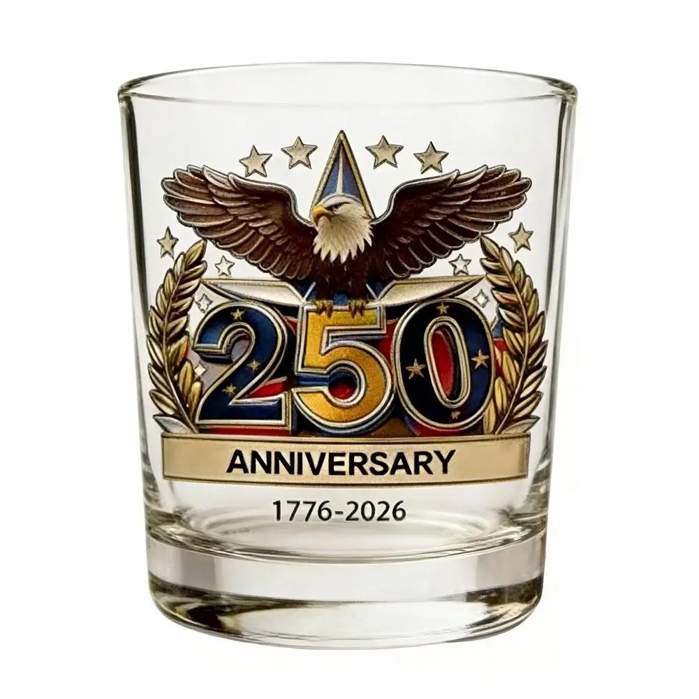 Patriotic America 250th Eagle Whiskey Glass Rotating Hand Blown Glassware