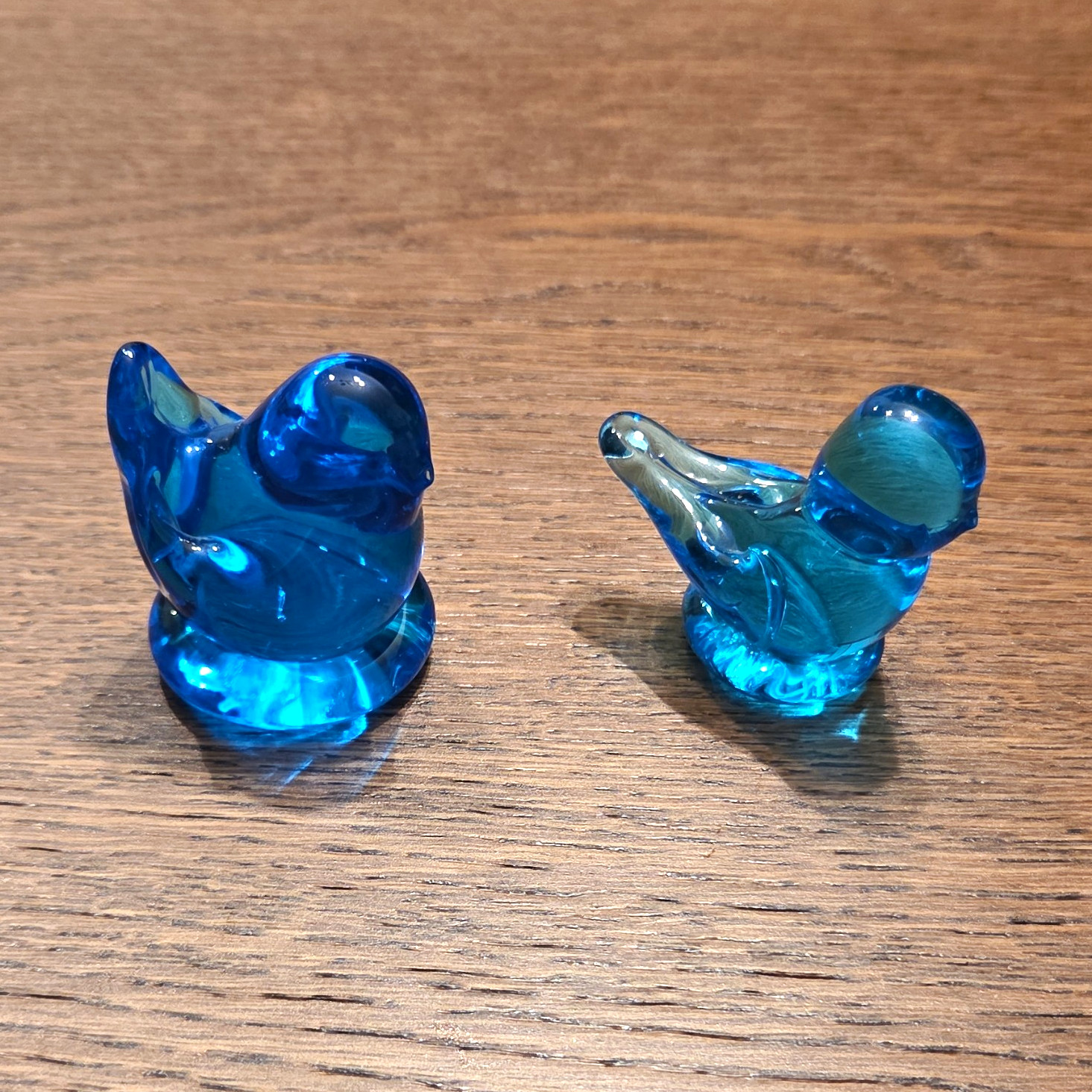 Terra Studios Blue Bird of Happiness Glass Pair Signed 1994 Art Glass