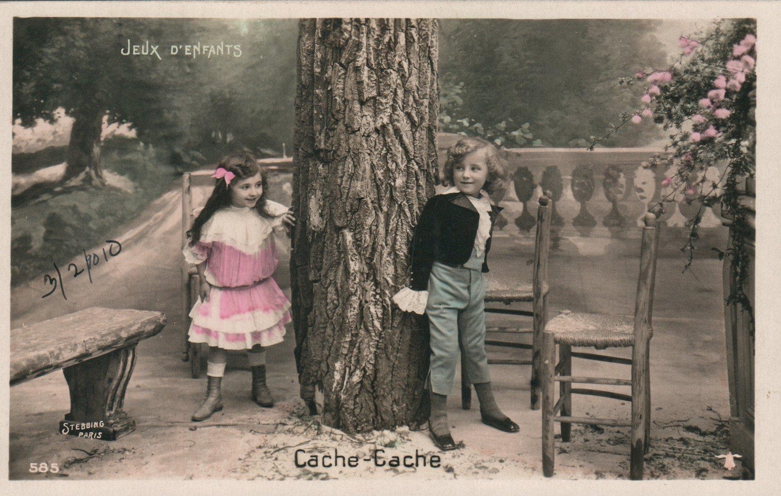 1910 VINTAGE French REAL PHOTO Children Playing Cache-Cache POSTCARD to St Roch