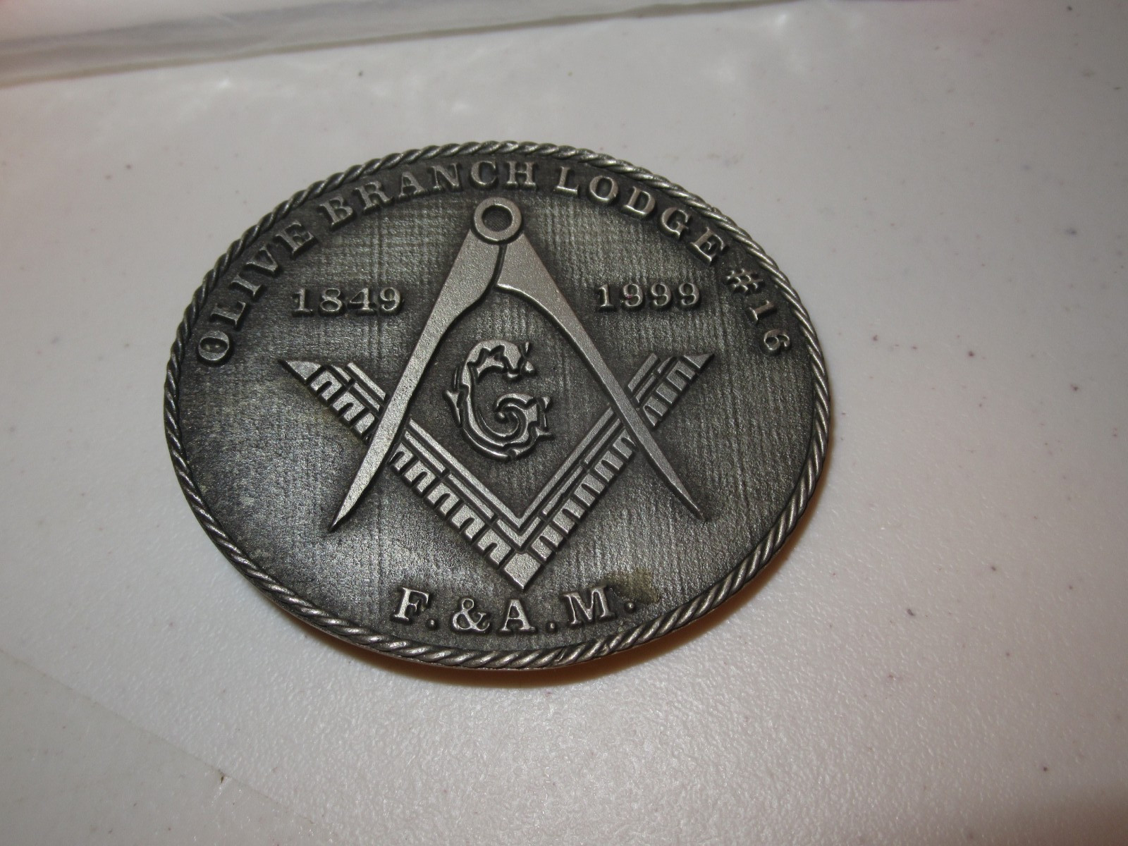 Vintage Masonic Olive Branch Lodge #16 Metal Belt Buckle