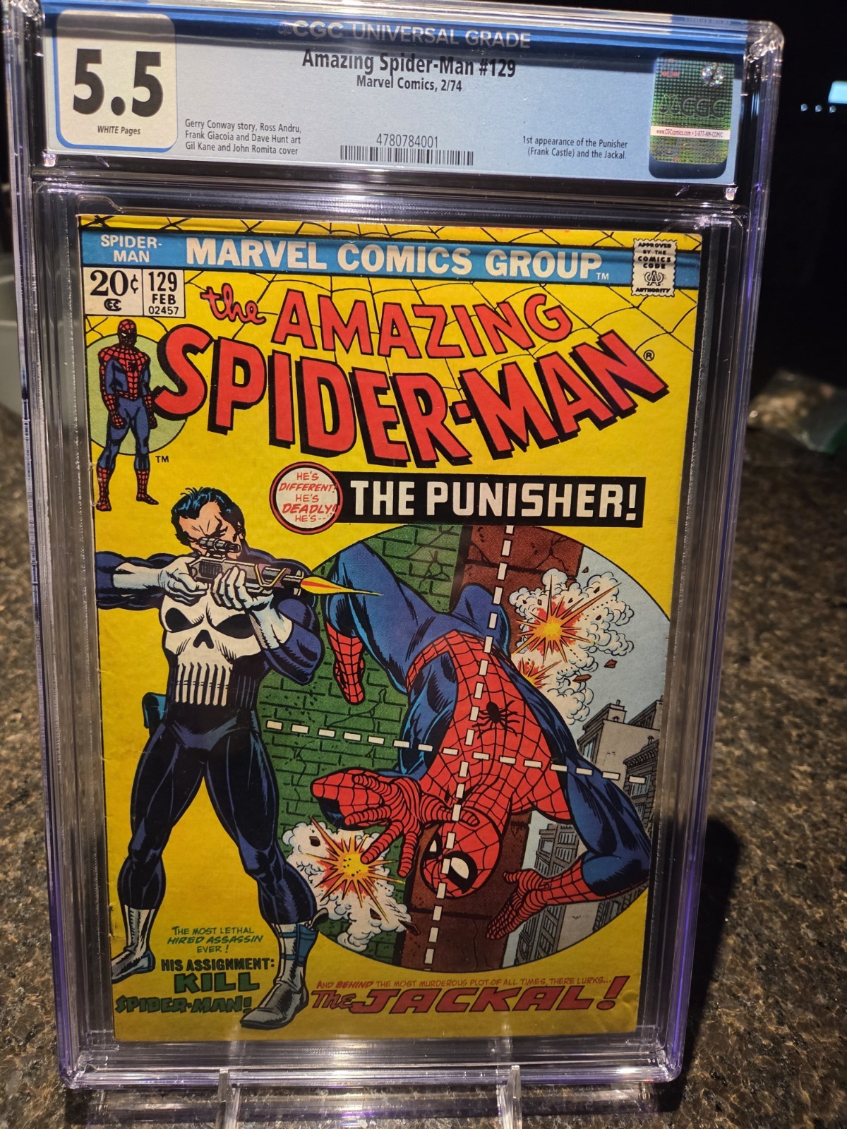 AMAZING SPIDER-MAN #129 - CGC BLUE 5.5 - WH PAGES - 1st PUNISHER - 1974 - $1395