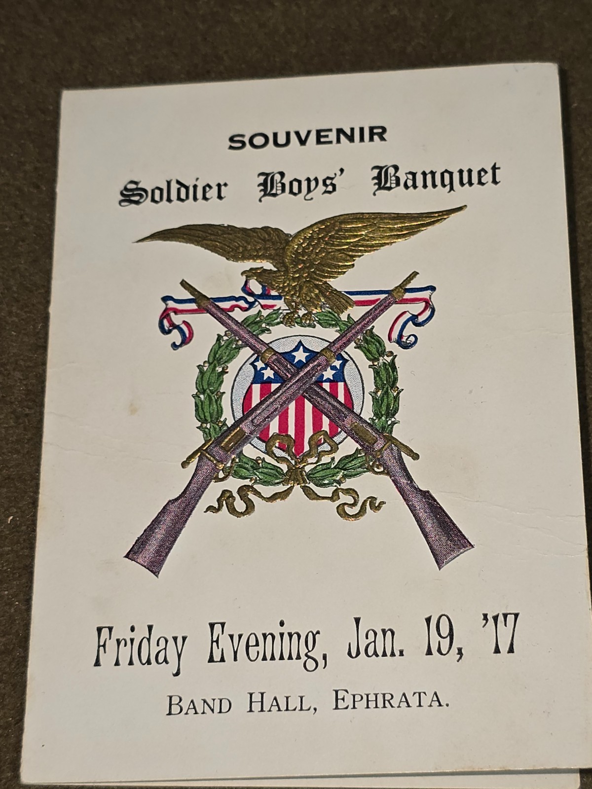 WWI Era Soldier Boys Banquet Souvenir Menu and Program Card Dated 1917