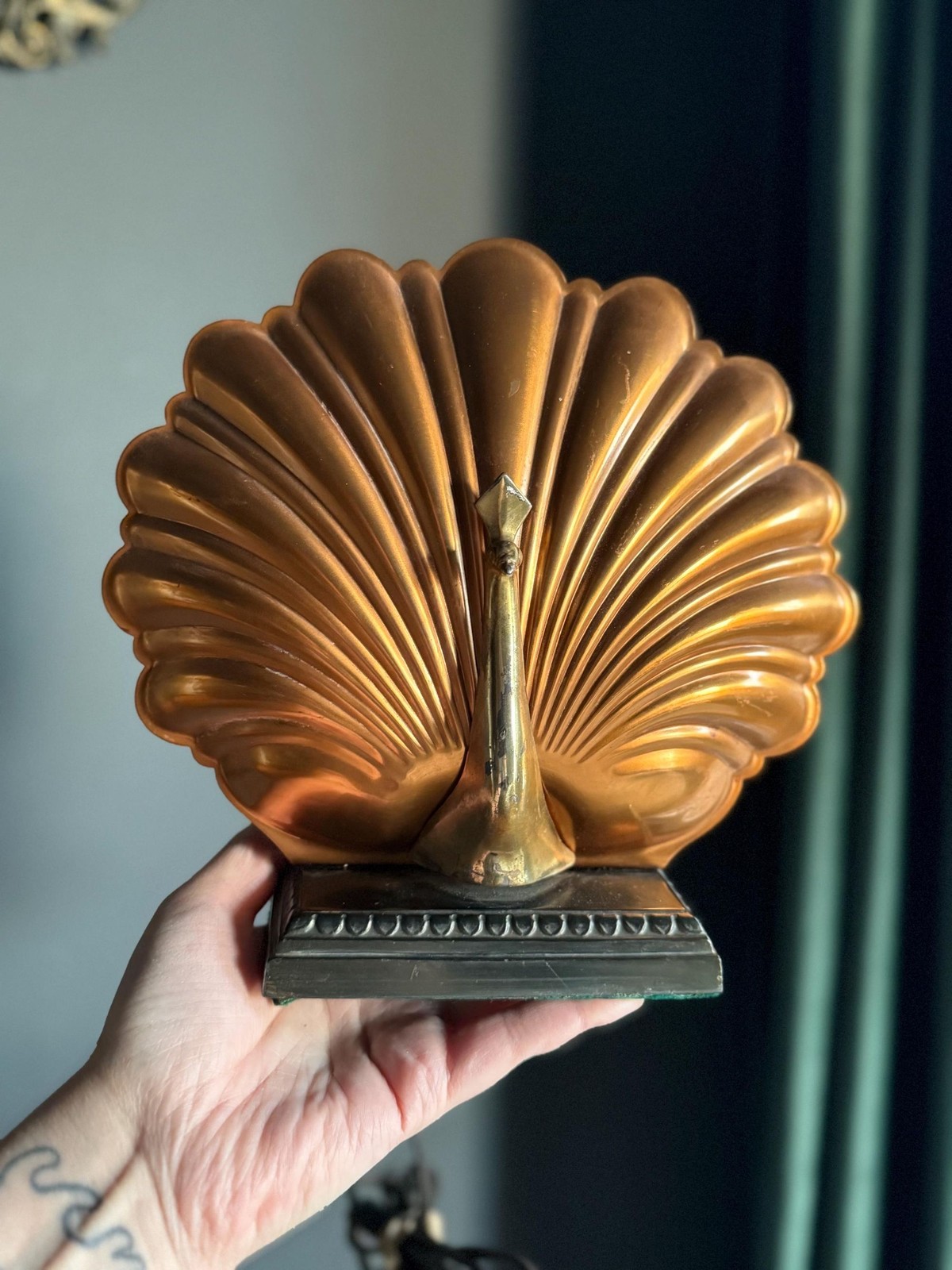 Vintage 1930s Art Deco Peacock TV Lamp Copper Chrome Vintage Radio Mood Light