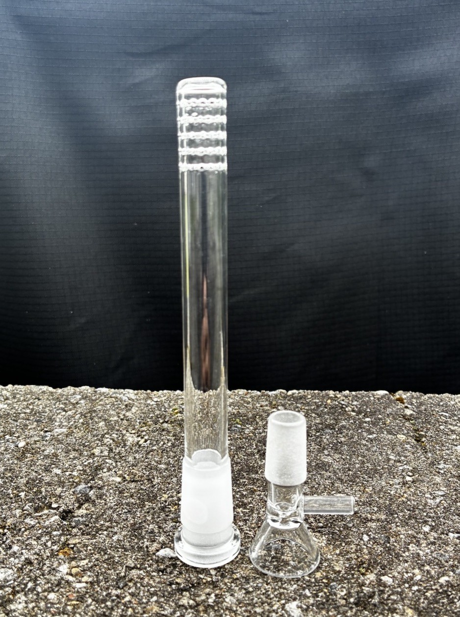 5” Inch Glass 360 Degree Gridded Downstem (19mm) 18mm To 14mm Clear Glass Bowl