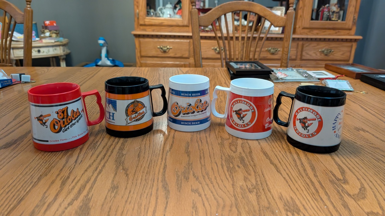 5 Baltimore Orioles Mugs...Coca Cola, Bud