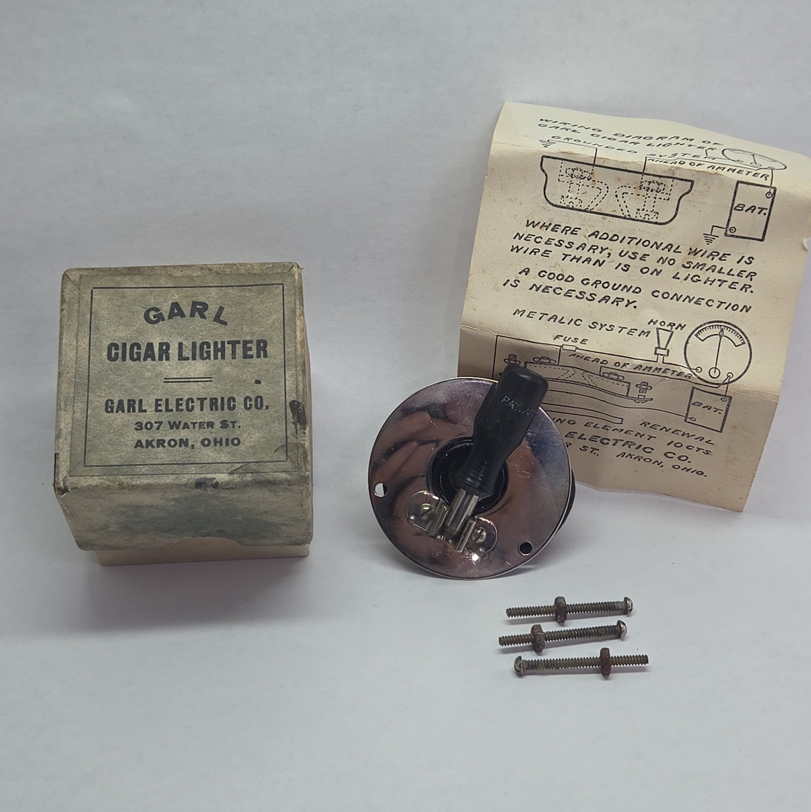 1920s Garl Cigar Lighter Akron OH Custom Aftermarket Vehicle Accessory Electric