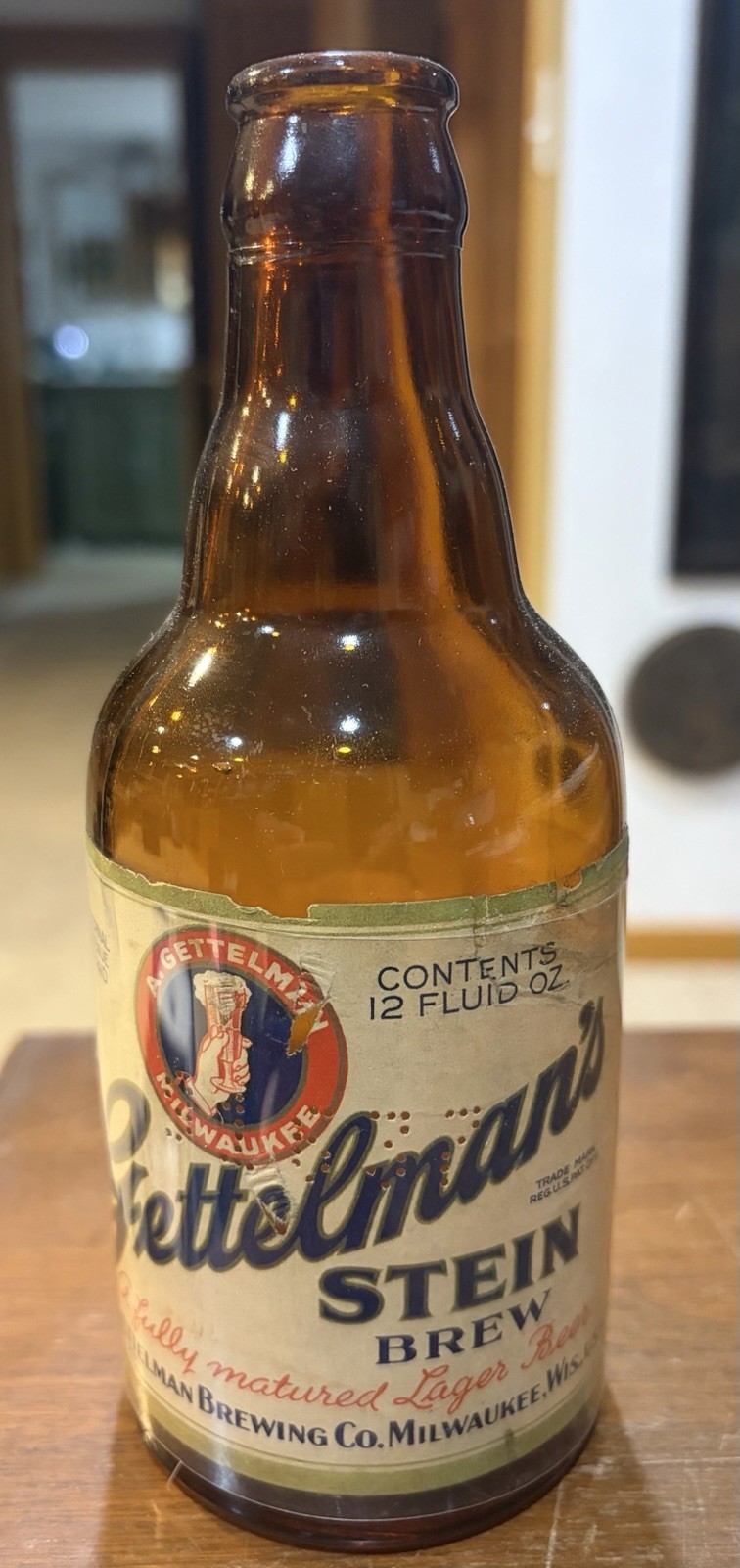 Gettelman's Stein Brew Label Steinie Bottle, Gettelman Brewing, Milwaukee- IRTP