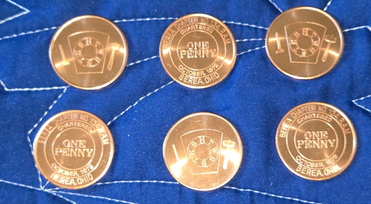 6 Vtg Berea Ohio No 134 RAM Masonic One Penny Token Coins Royal Arch FREEMASON