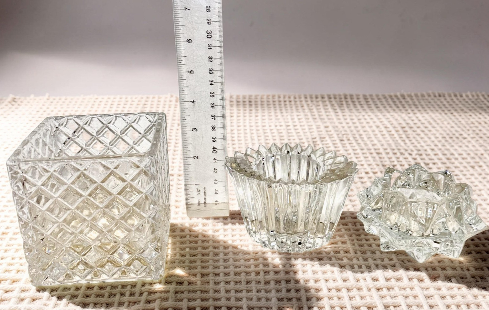 Vtg Clear Glass Votive Candle Holder Cup Vase Lot 3 Cut Crystal Starburst Fluted