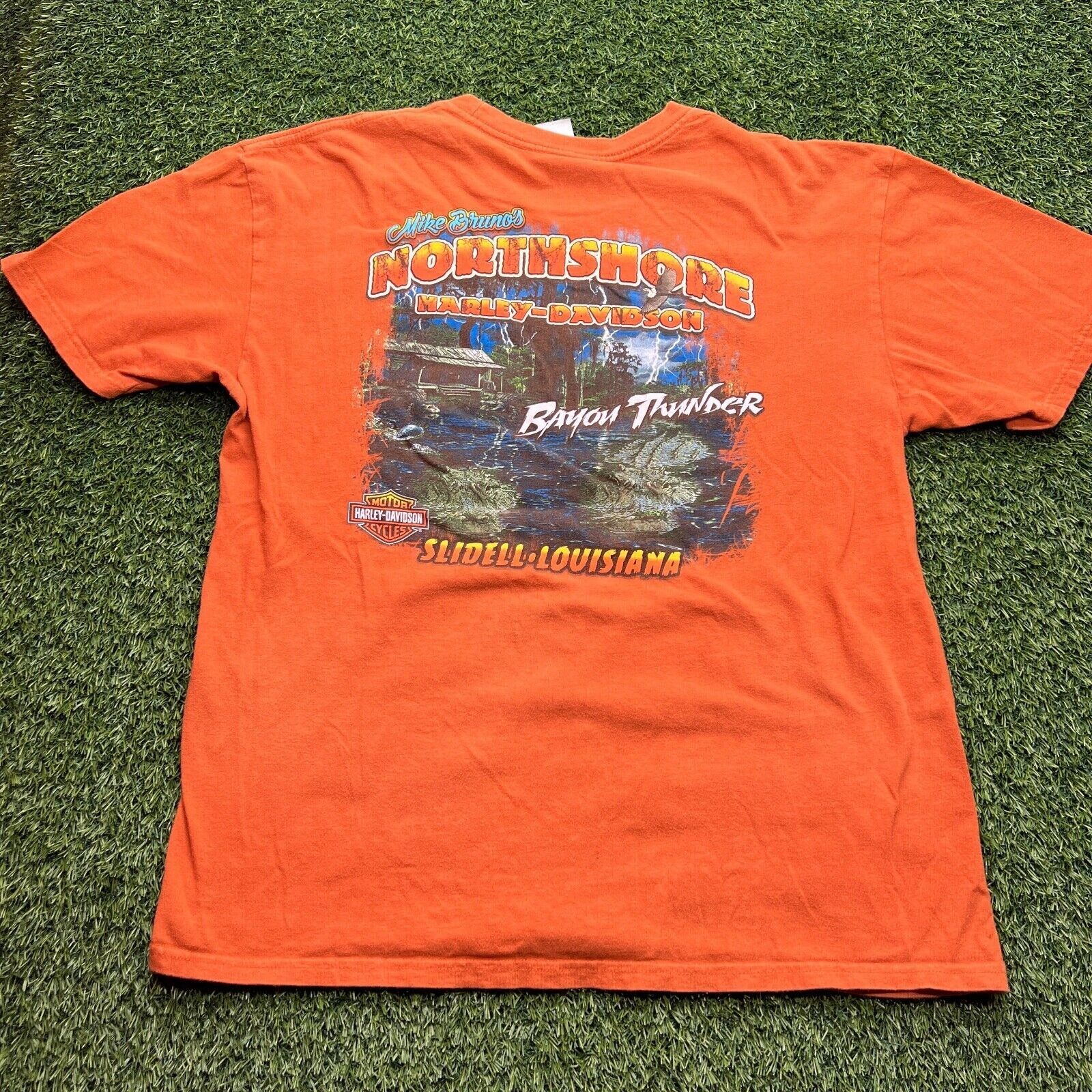 Harley Davidson T Shirt Adult XL Orange Slidell LA Biker Motorcyle Thunder