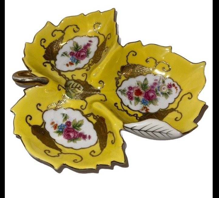 Nice Beautiful Antique Divided Dish Server Yellow Floral Nice Beautiful Antique Divided Dish Server Yellow Floral