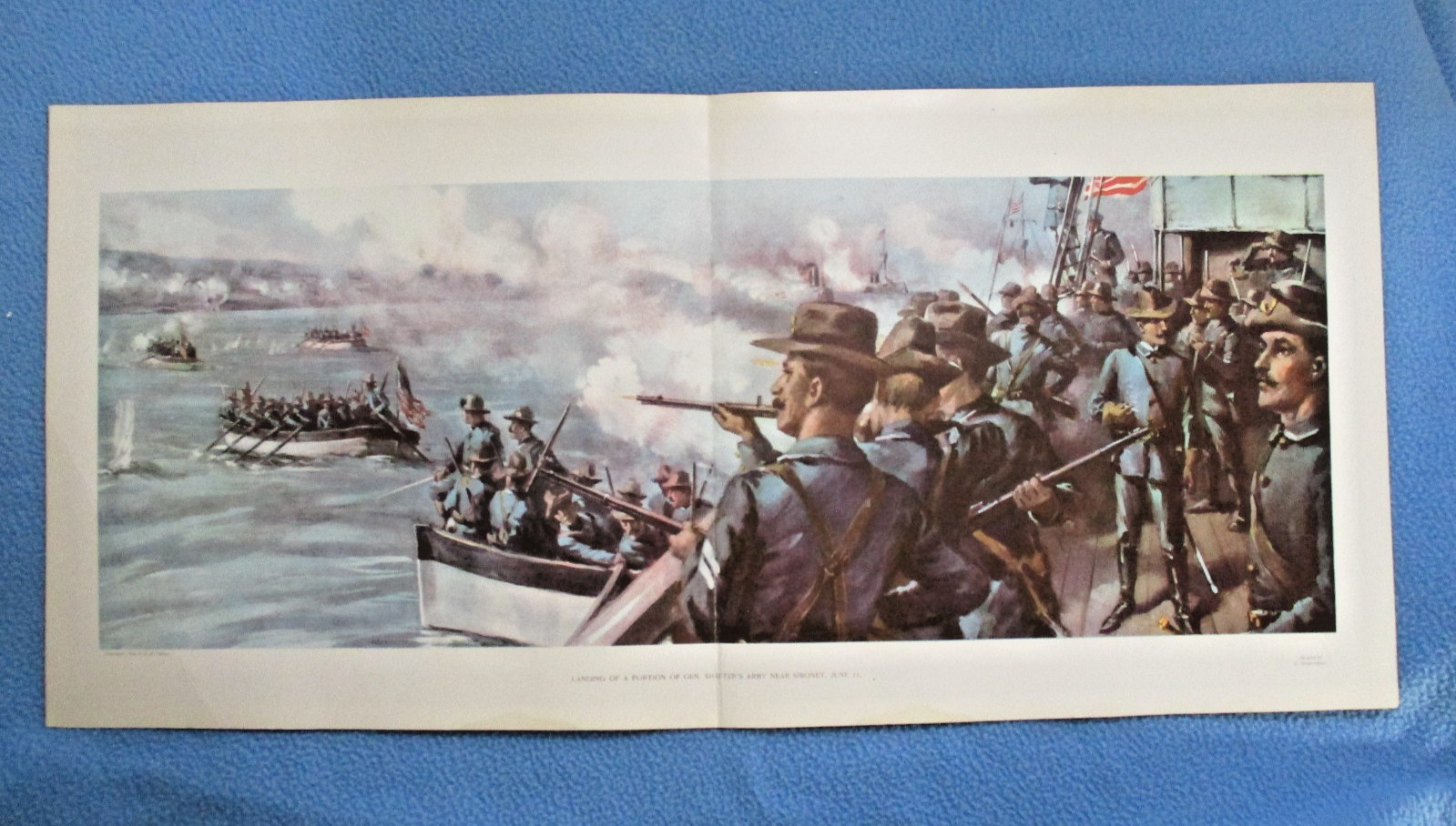 1898 Spanish American War Print - Army Amphibious Landing at Siboney, Cuba, 1898