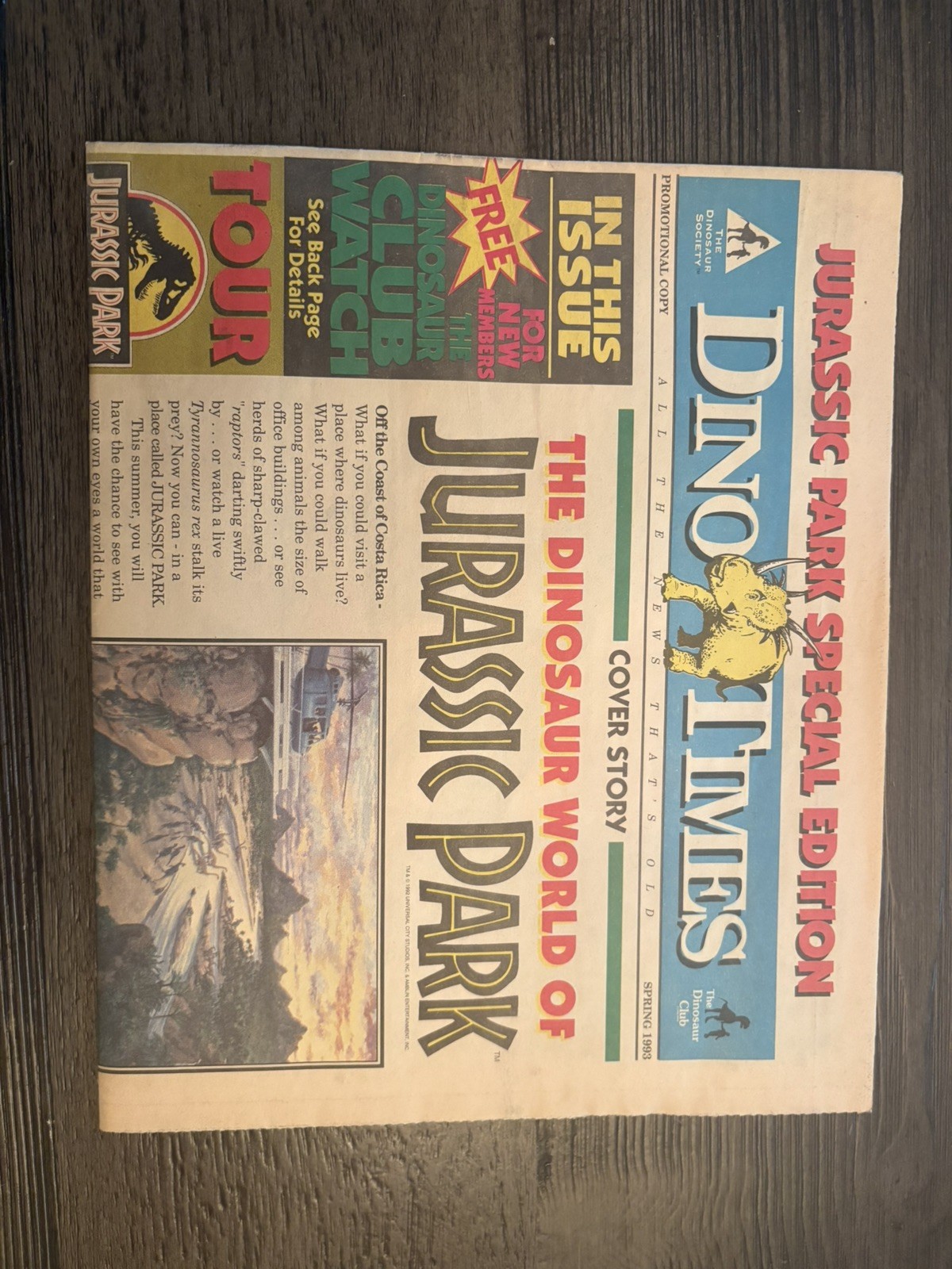 1993 DINO TIMES, JURASSIC PARK SPECIAL EDITION, PROMOTIONAL NEWSPAPER
