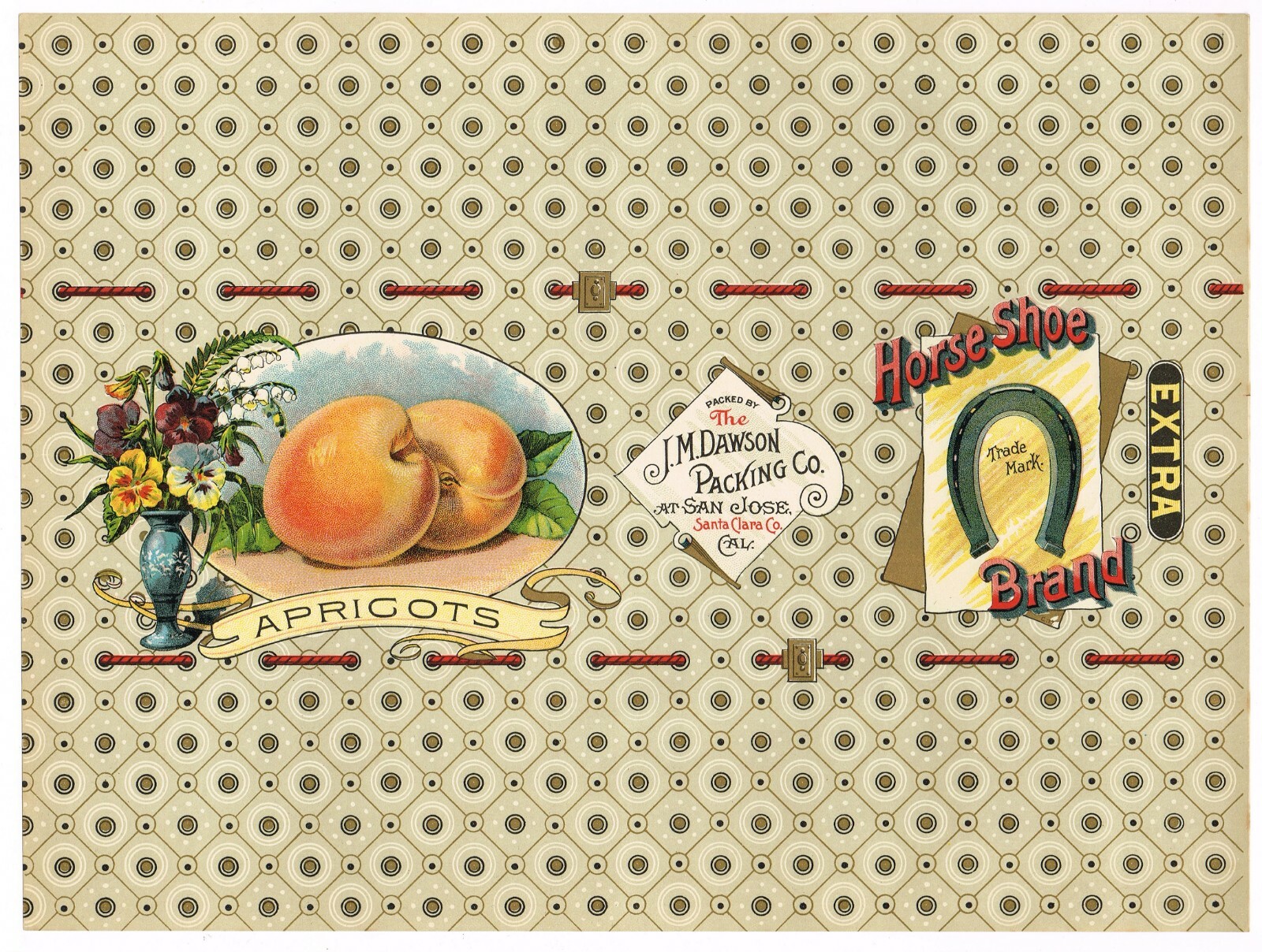 ORIGINAL ANTIQUE CAN LABEL C1880S HORSE SHOE J.M DAWSON SAN JOSE BIG 14X10.5 ORIGINAL ANTIQUE CAN LABEL C1880S HORSE SHOE J.M DAWSON SAN JOSE BIG 14X10.5