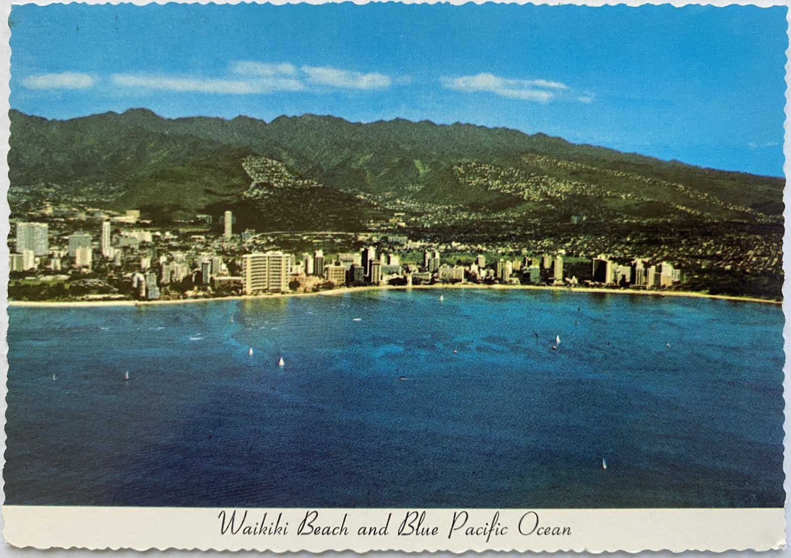 Waikiki Beach & Blue Pacific Ocean Hawaii 1974 4x6 Continental Postcard