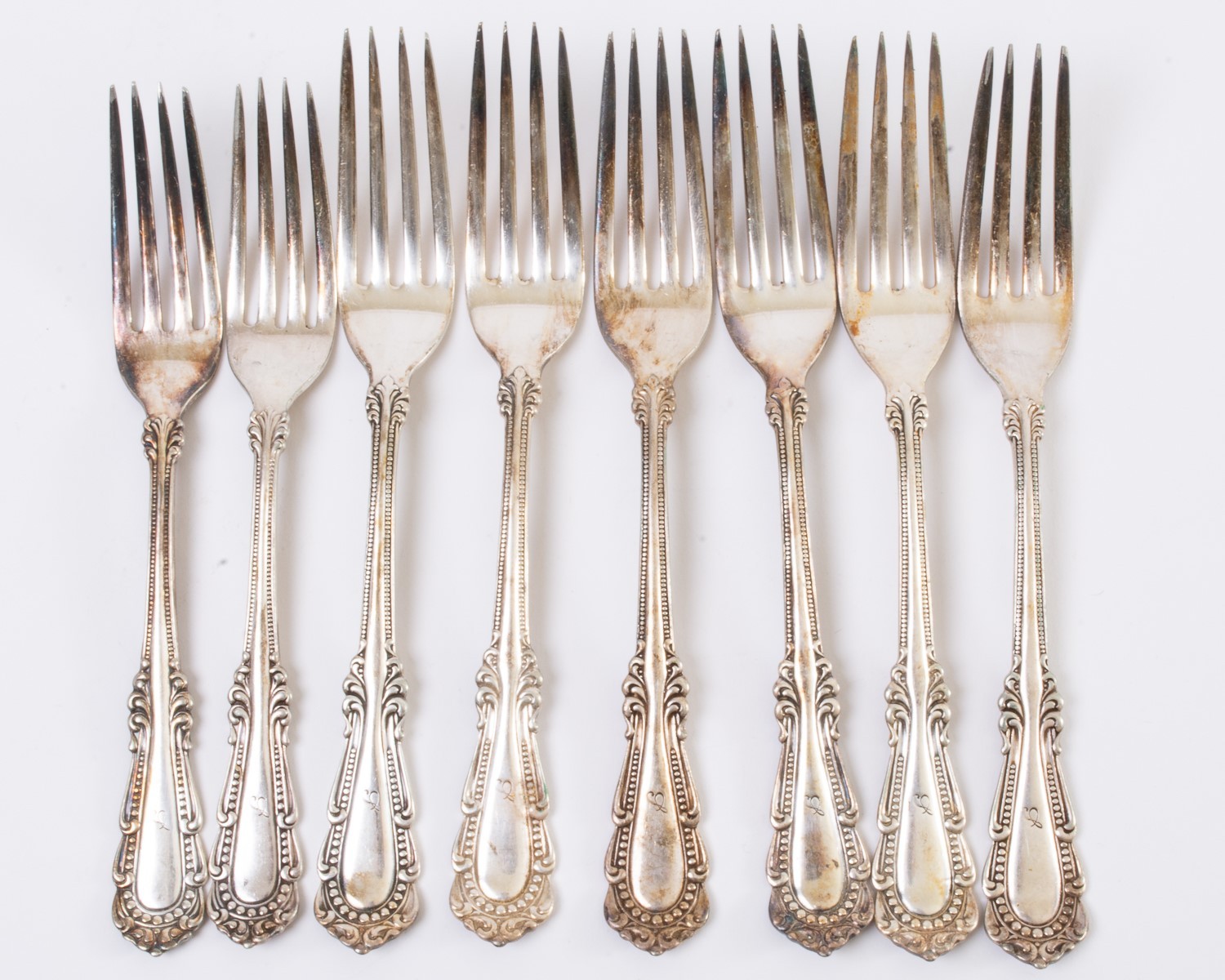 Set of 8 Antique C. Rogers Bros Silverplate Lunch & Dinner Place Forks 7\