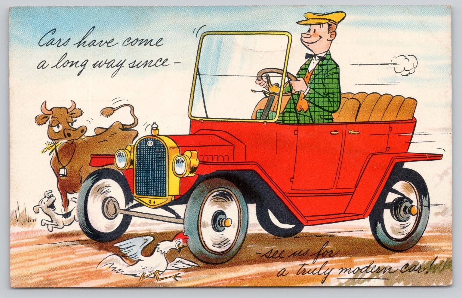 Vintage 1959 Columbus OH Car Dealer Ad Postcard Model T Humor Cartoon Vintage 1959 Columbus OH Car Dealer Ad Postcard Model T Humor Cartoon