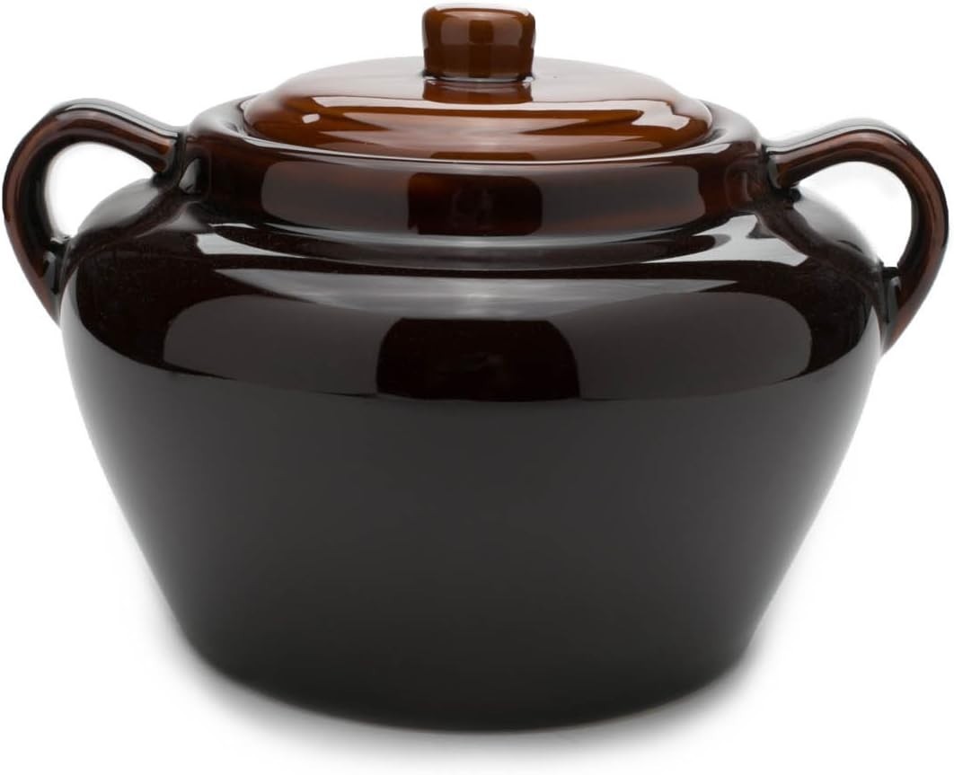 3.5QT Stoneware Bean Pot 9.75 Inch Brown Oven Safe Baker