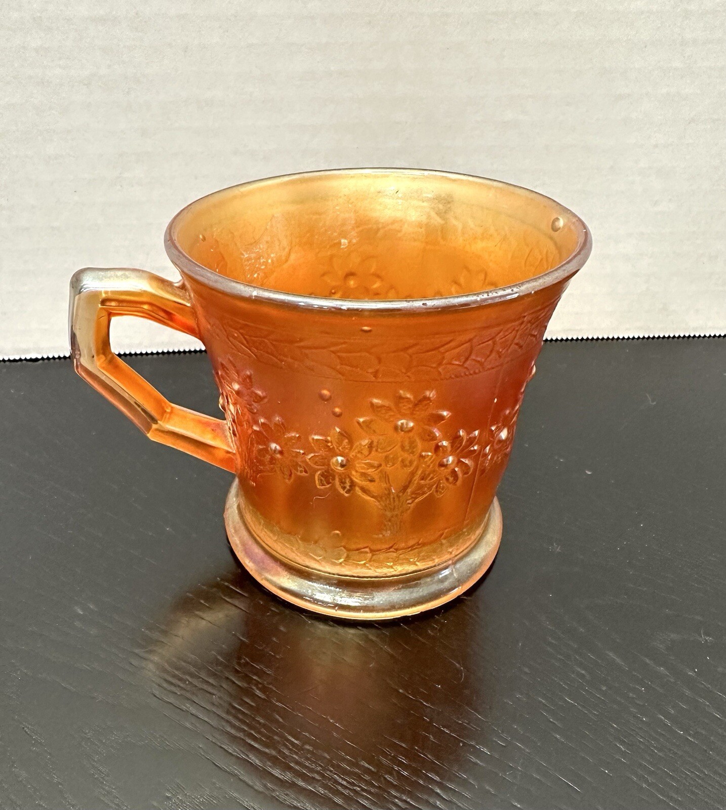 VTG Marigold Carnival Glass Orange Tree Handled Mug Cup