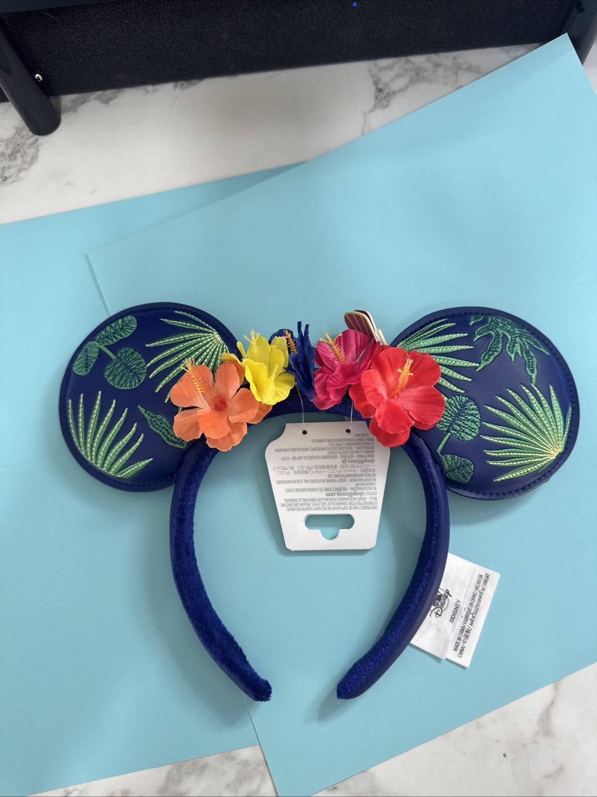 Disney Parks Hawaiian Hibiscus Flower Blue Tiki Minnie Mouse Ears Headband NWT