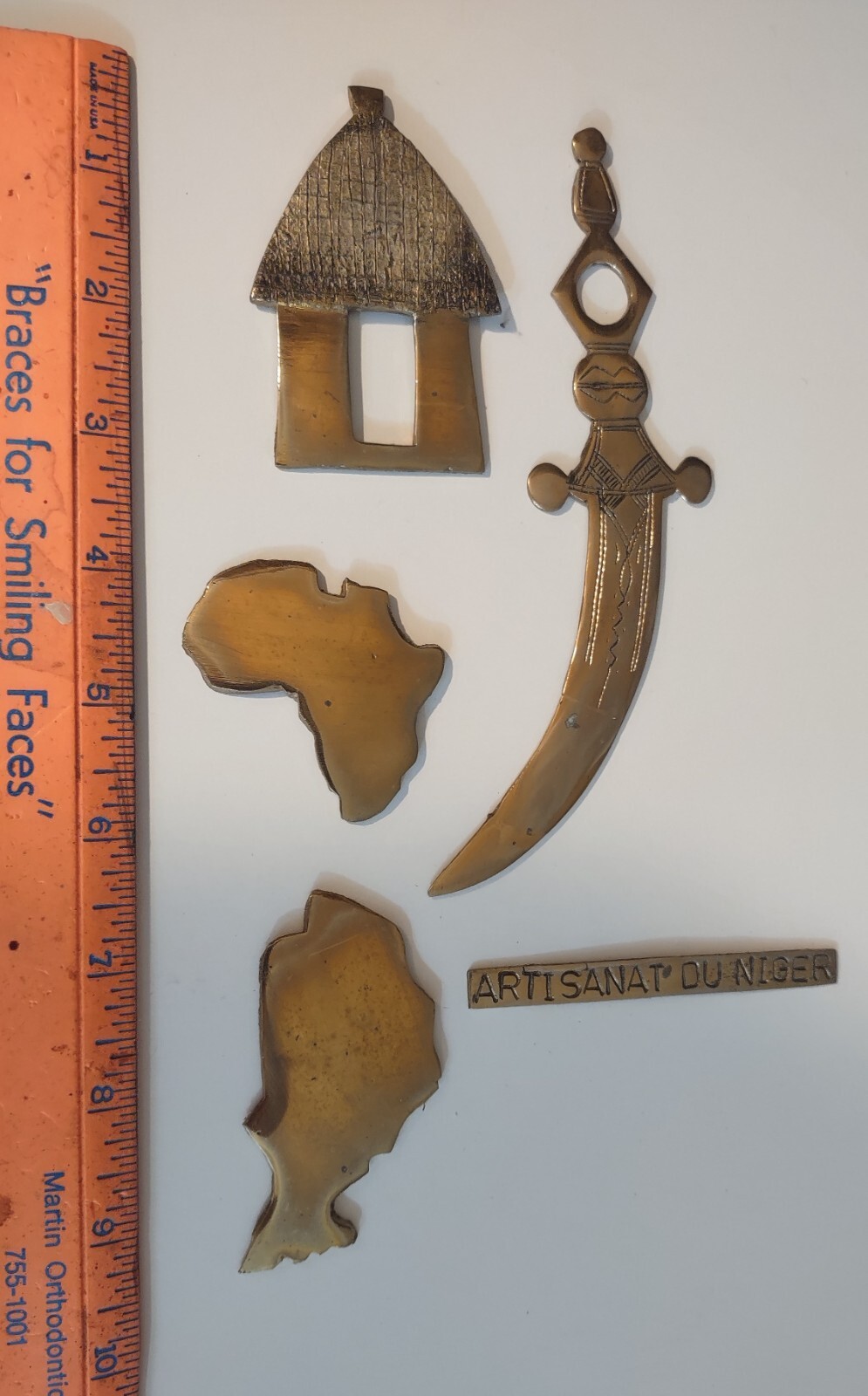 Vintage African Hand Carved Folk Art Nigerian Metal Engraving