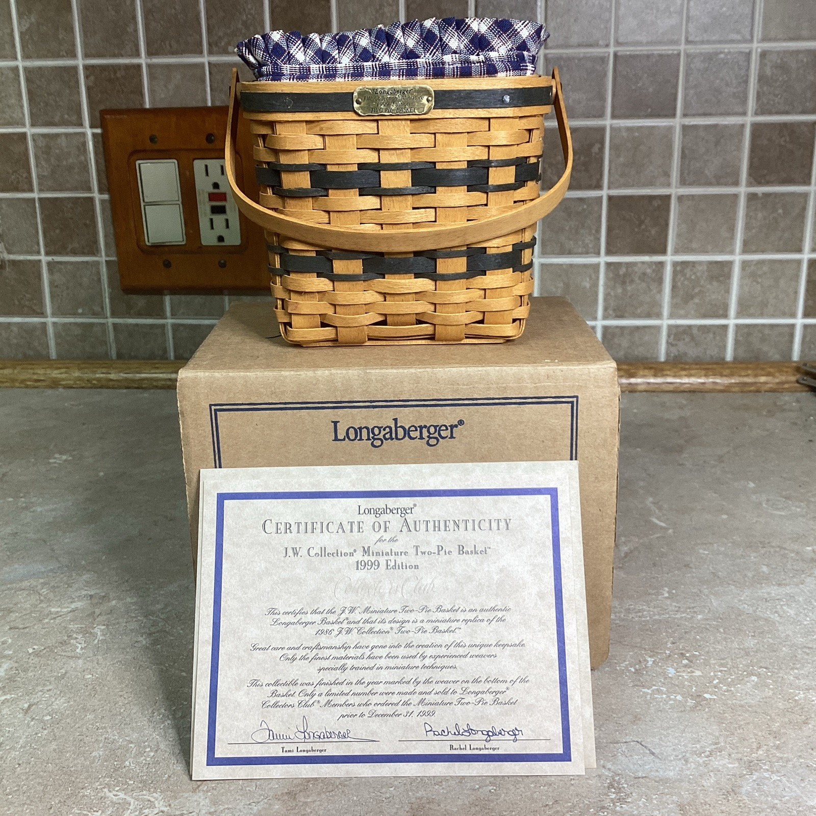 Longaberger Collectors Club JW Miniature TWO PIE  BASKET- Liner,Protector READ