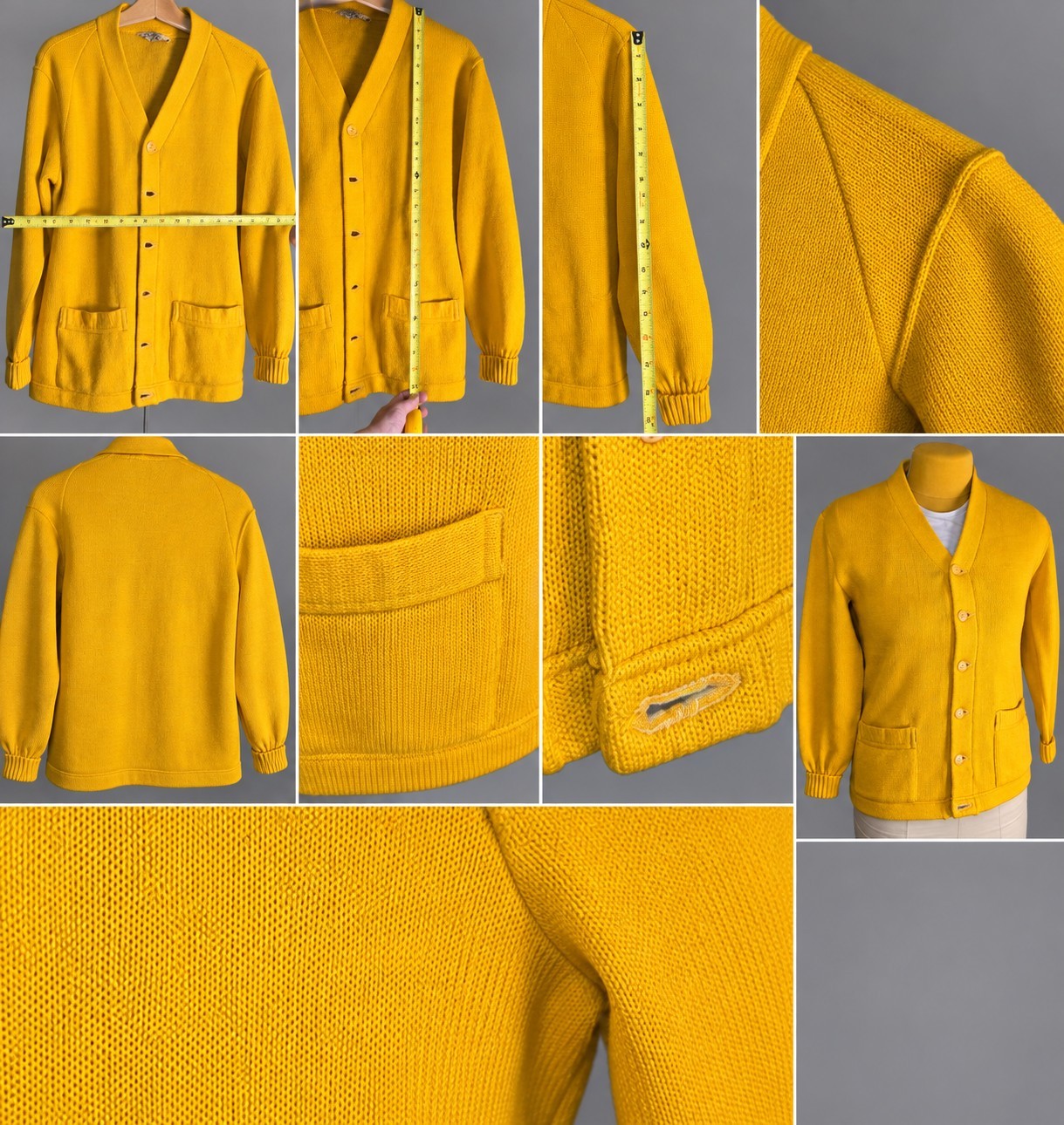 Nelson Knitting Mills Men's Yellow Cardiga  100% Worsted Wool Size 38.    Vid 31