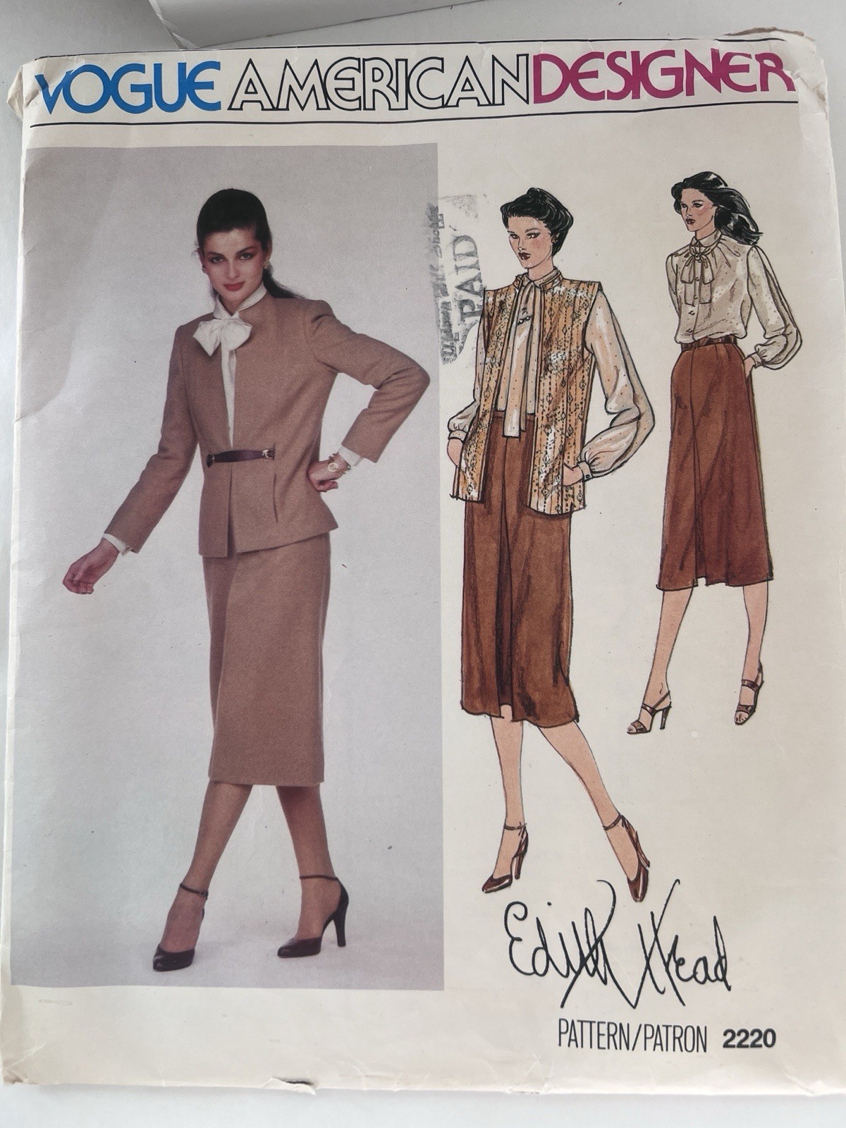 Vogue American Designer Edith Head Jacket, Vest, Skirt, Blouse Sewing Pattern