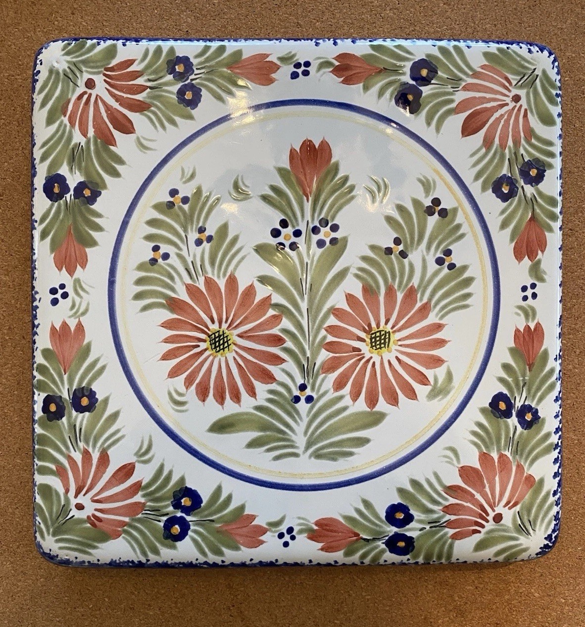 Vintage HB Quimper Ceramic Footed Trivet Floral Pattern Mount St. Michel Vintage HB Quimper Ceramic Footed Trivet Floral Pattern Mount St. Michel