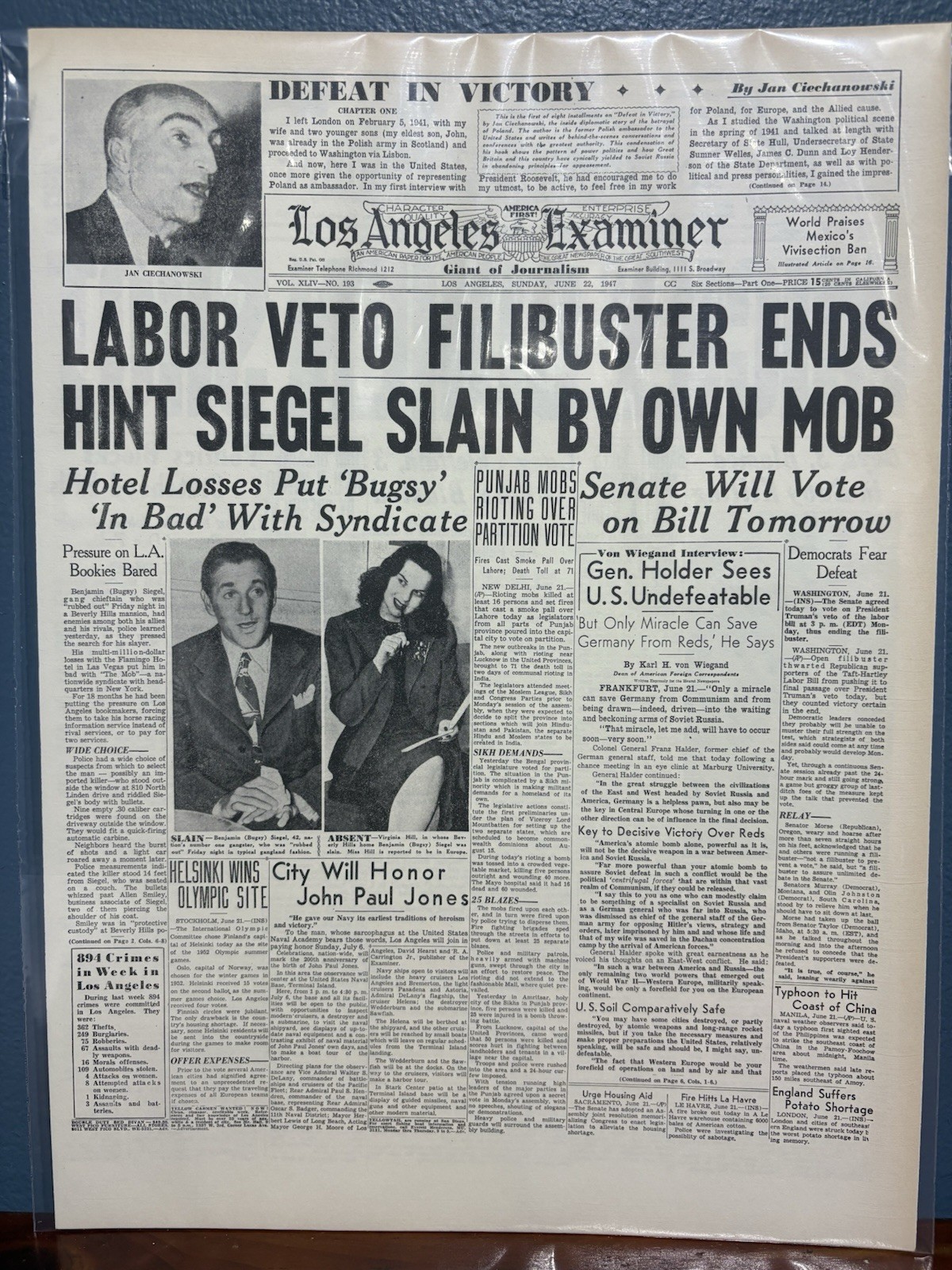 VINTAGE NEWSPAPER HEADLINE BEN 