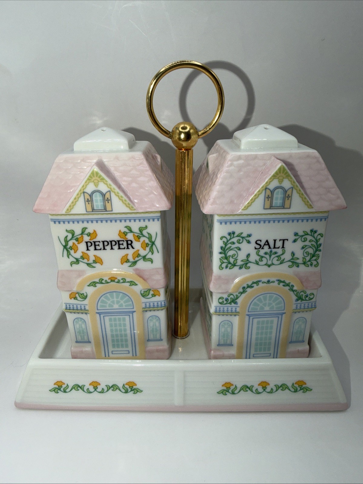 Vintage Lenox Spice Village 1991 Porcelain Salt & Pepper Shaker Set with Stand Vintage Lenox Spice Village 1991 Porcelain Salt & Pepper Shaker Set with Stand
